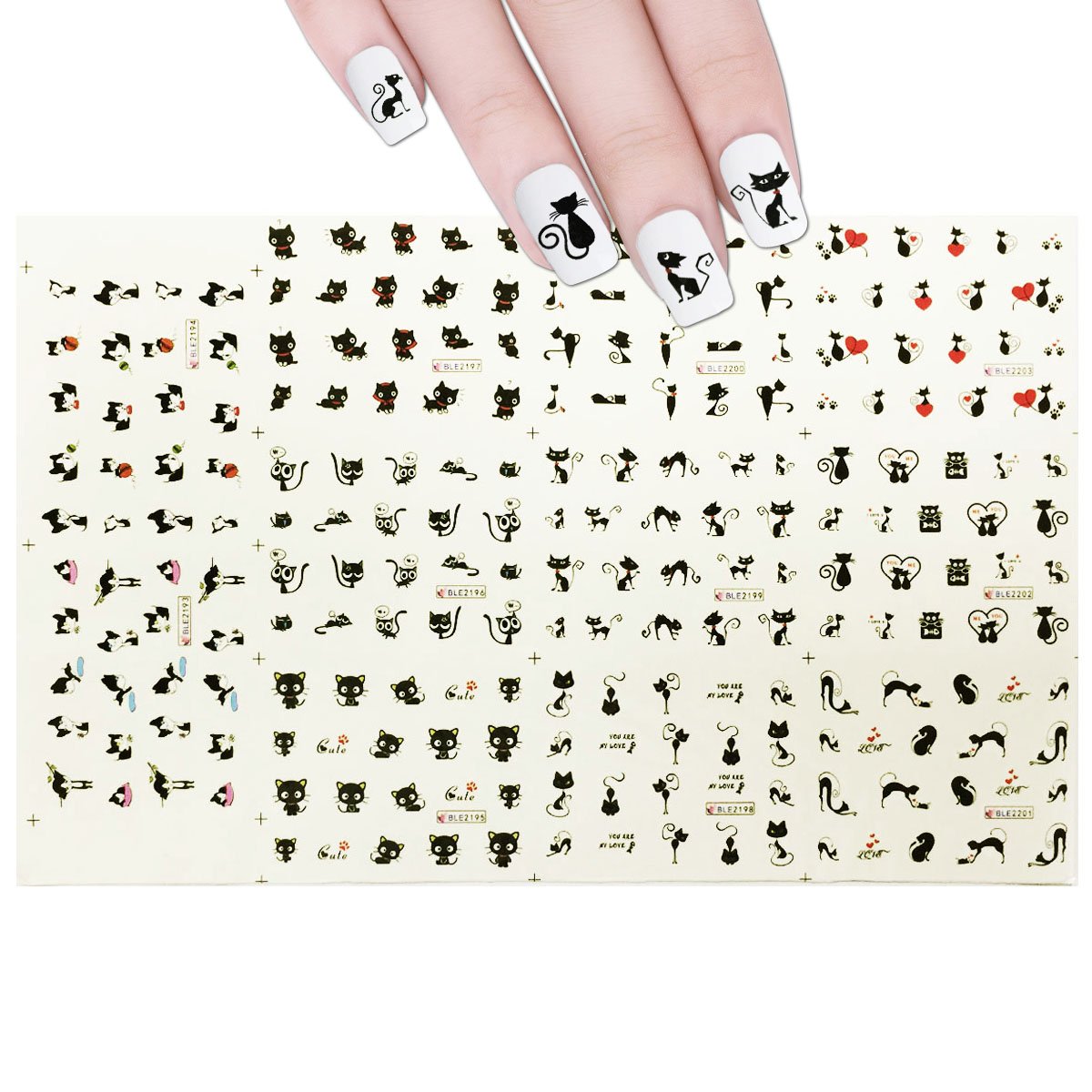 Ally Drew Cat Nail Art Tattoos - 11 Designs/220 Water Transfer Nail Decals for Fingernails | Perfect for Halloween, Cosplay & Cat Lovers