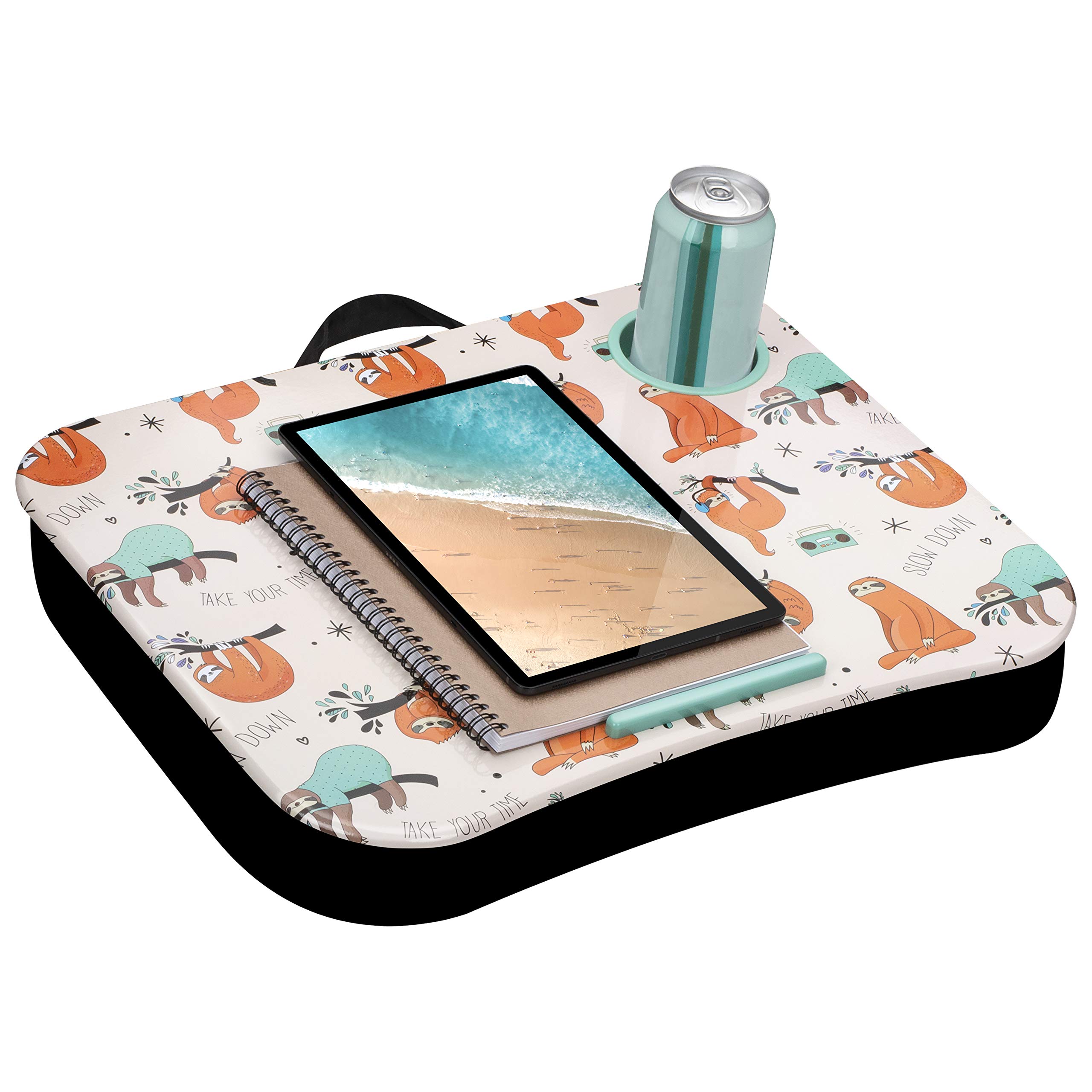 LapGear Cup Holder Lap Desk with Device Ledge - Sloth Design - Fits 15.6 Inch Laptops & Tablets - Portable Workstation for Home, Office, or Car Use - Style 46309