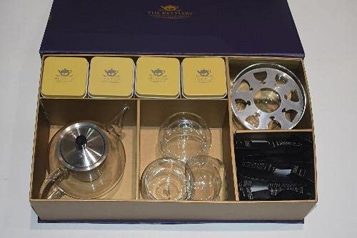 Premium Empress Tea Gift Set - 4 Aromatic Loose Leaf Teas with Elegant Stainless Steel Kettle & 4 Porcelain Cups - Perfect for Afternoon Tea, Housewarming Gifts & Relaxation Moments