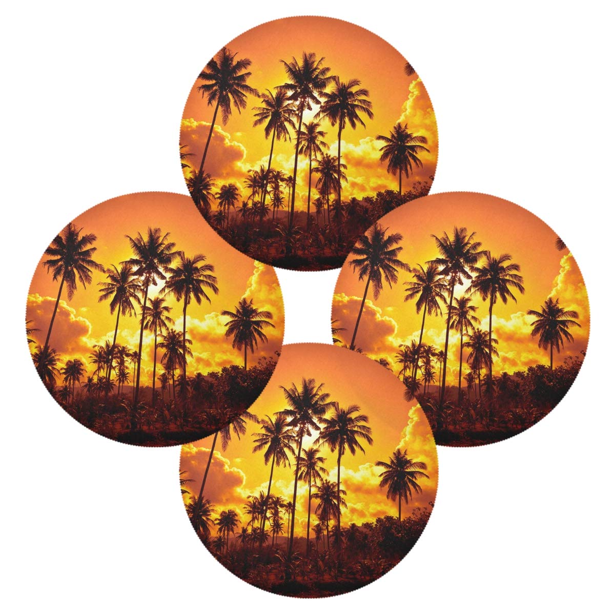 Tropical Coconut Palms Beach Placemats Set - 15.4 Inch Waterproof Dining Table Mats for Kitchen, Outdoor Picnics & Holiday Decor - Sand-Themed Home Decoration