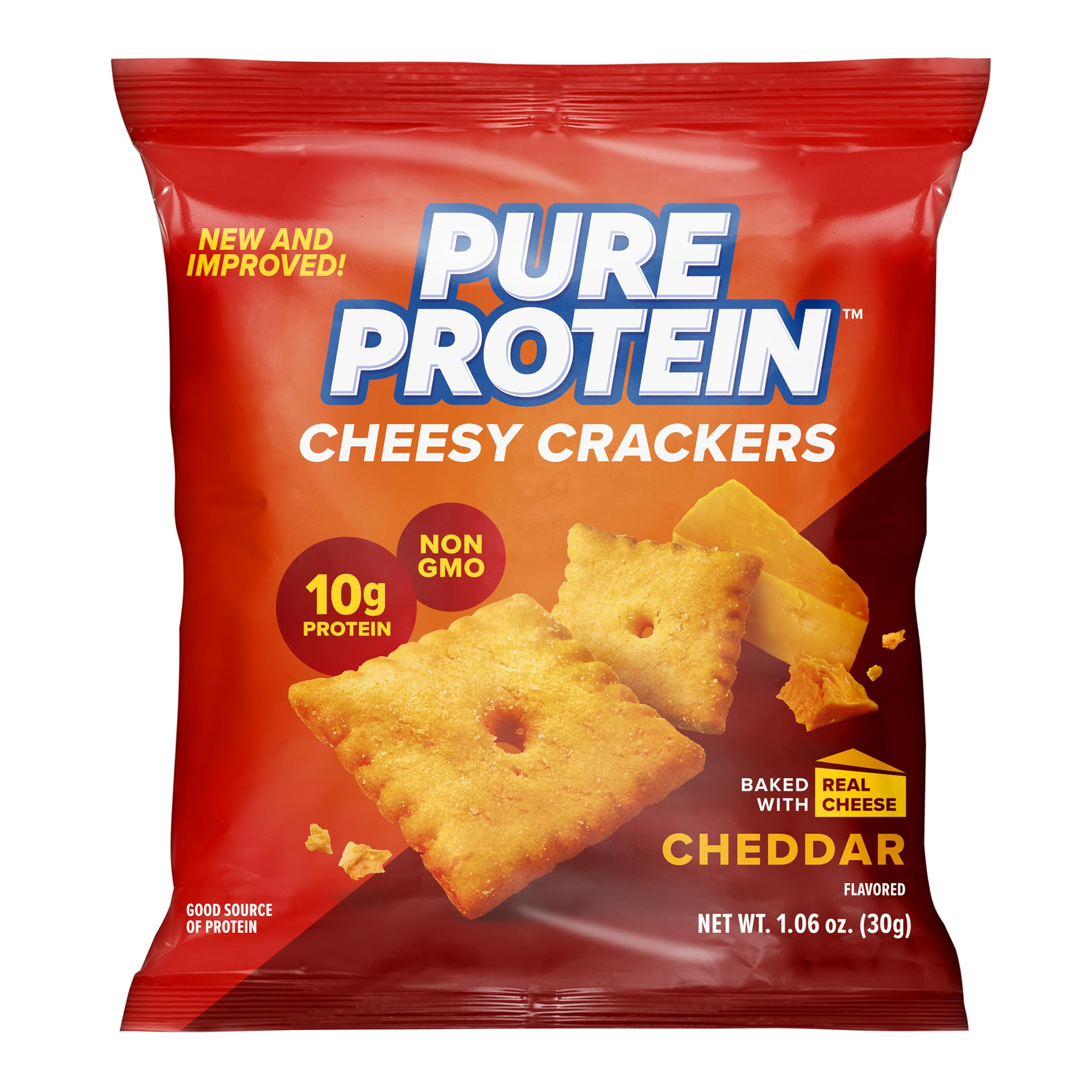 High Protein Cheddar Cheese Crackers - 10g Protein per Serving, 1.06 Oz (Pack of 12) - Healthy Low Carb Snack for Work, Gym & Keto Diet