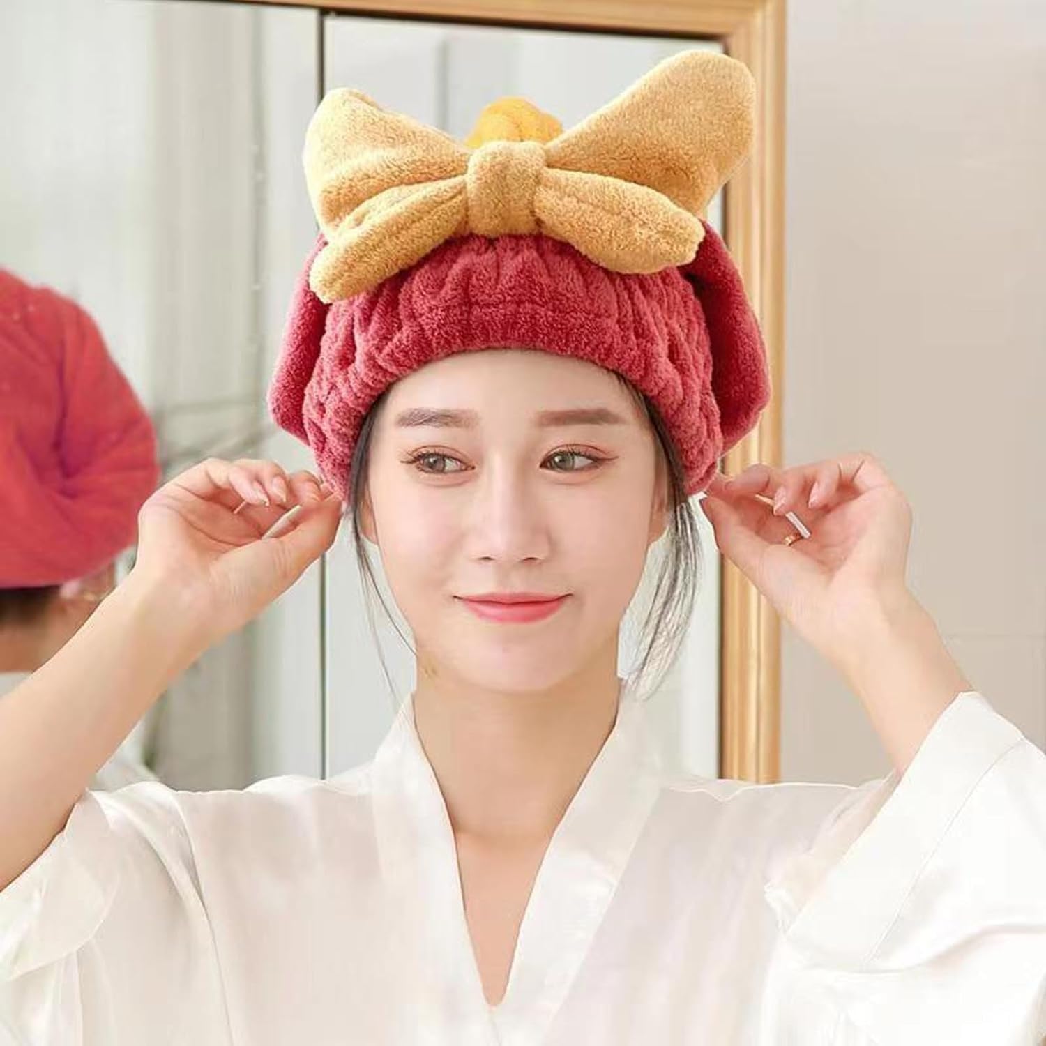 Premium Microfiber Hair Towel Wrap - Ultra Absorbent Hair Turban for Fast Drying, Bath, Spa & Shower | Soft Twist Cap Head Towel for Women & Men | Perfect for Post-Workout, Travel & Home Use (Red)