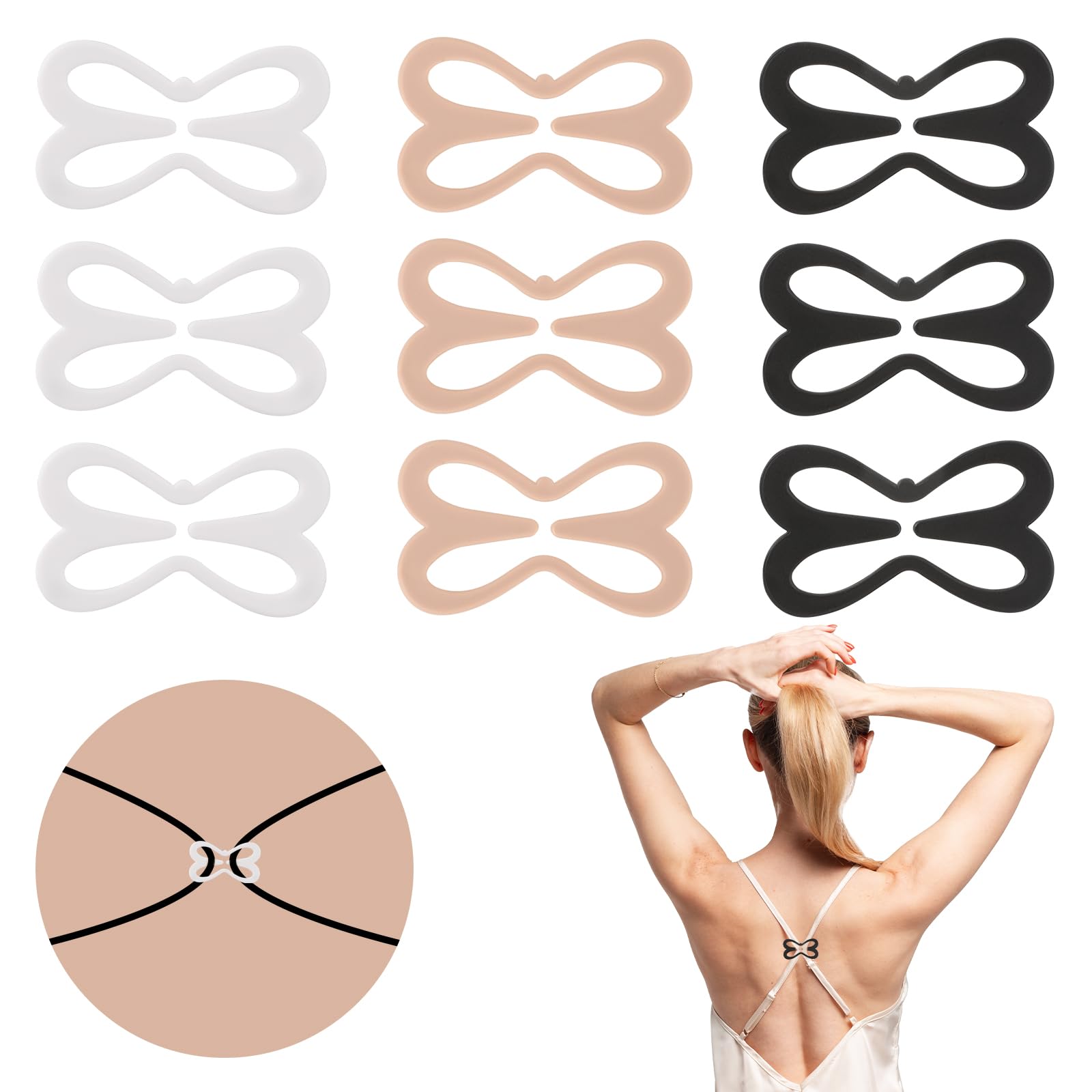 9-Piece Anti-Slip Bra Strap Holder Clips for Racerback & Cross Back - Invisible Straps & Cleavage Control - Perfect for Workouts, Dresses & Everyday Comfort