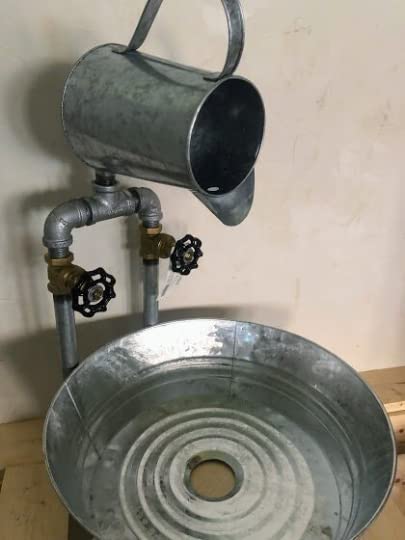 Rustic Farmhouse Galvanized Jug Faucet with Medium Round Wash Pan Sink - Vintage Style Kitchen & Bathroom Sink for Country Home, RV, Camper, and Outdoor Use