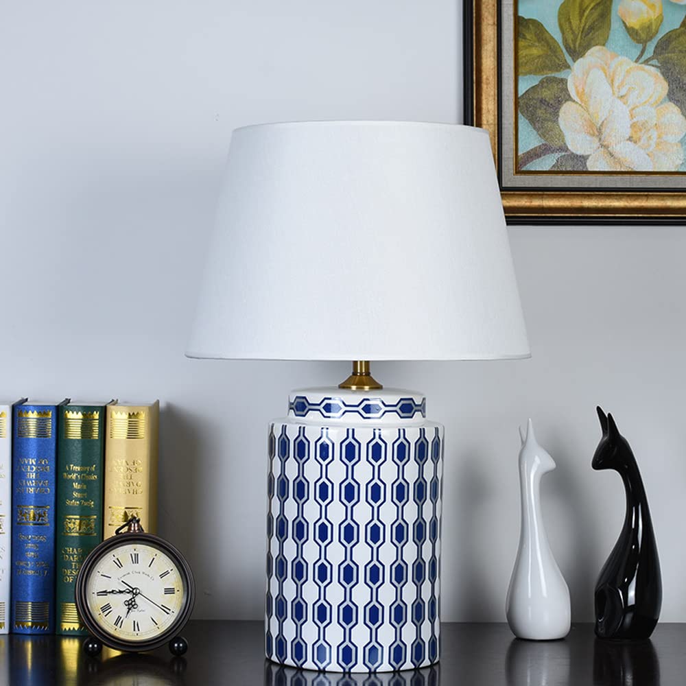 Chinese Style Ceramic Table Lamp - Modern Simple Glazed Bedside Lamp with Matching Shade for Bedroom Decor | Large Hand-Painted Ceramic Lighting for Home, Office & Reading Nook