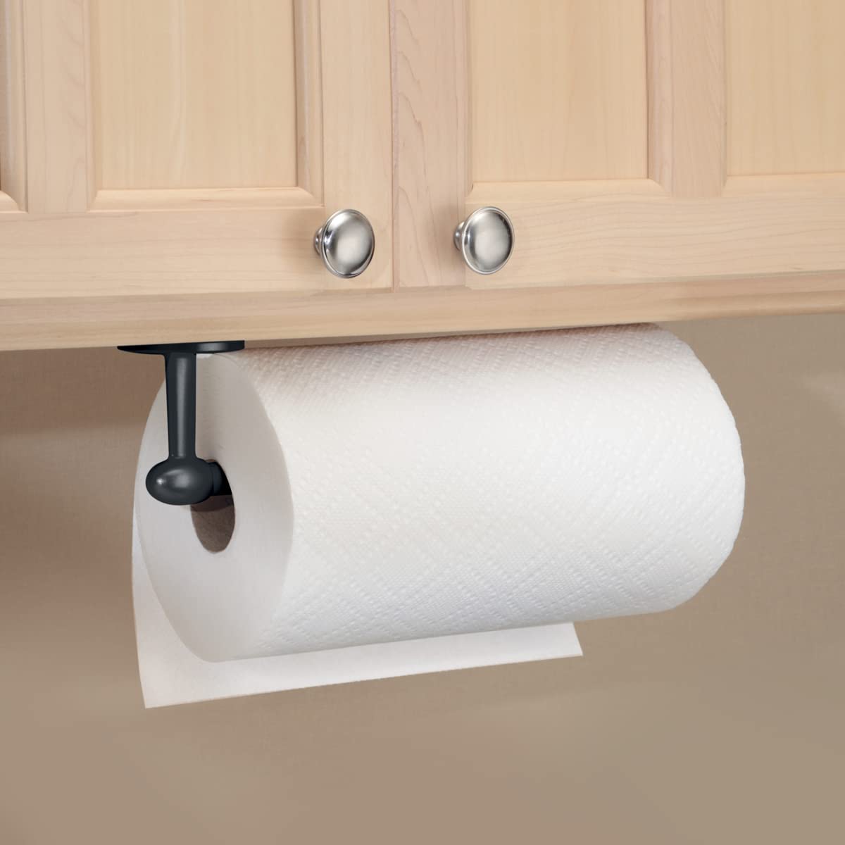 iDesign Orbinni Wall Mounted Metal Paper Towel Holder - Matte Black Roll Organizer for Kitchen, Bathroom, Craft Room (13.75