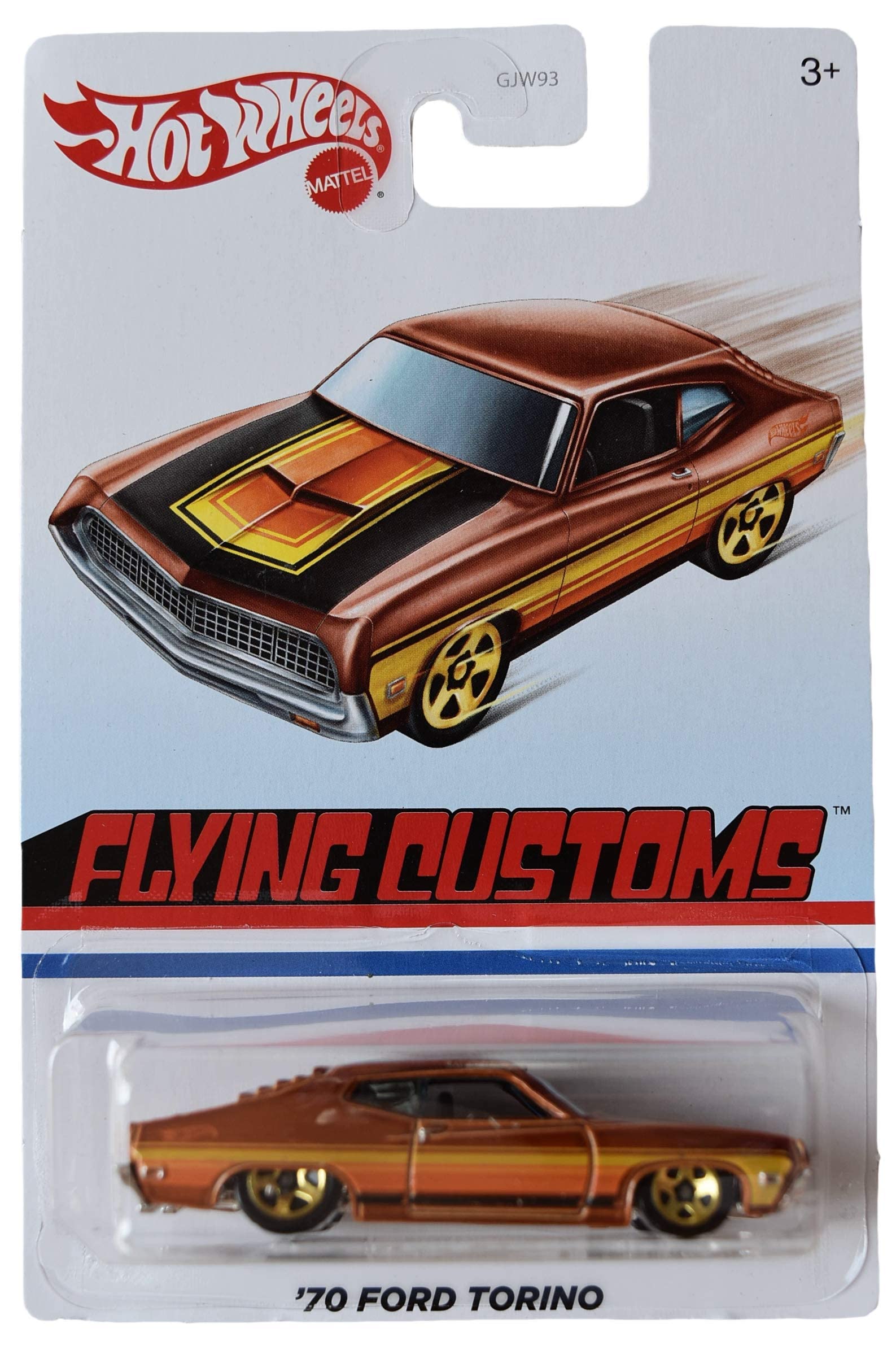 Hot Wheels '70 Ford Torino Flying Customs Diecast Car - Brown - 1:64 Scale Collectible Toy for Kids & Adults - Perfect for Display, Racing & Gifting