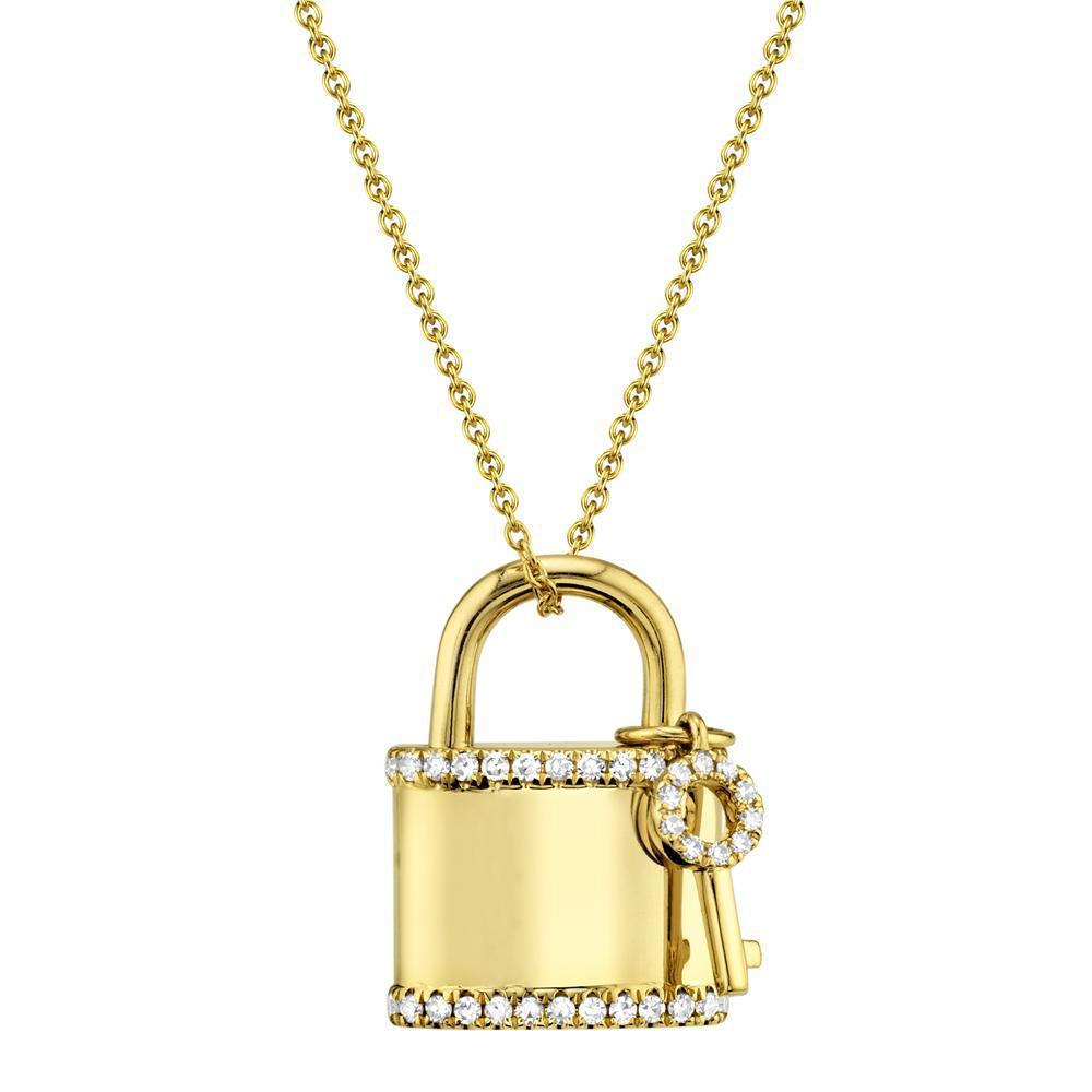 14K Gold 0.21 CTW Diamond Lock and Key Necklace for Women - Elegant Jewelry Gift for Anniversary, Valentine's Day & Special Occasions