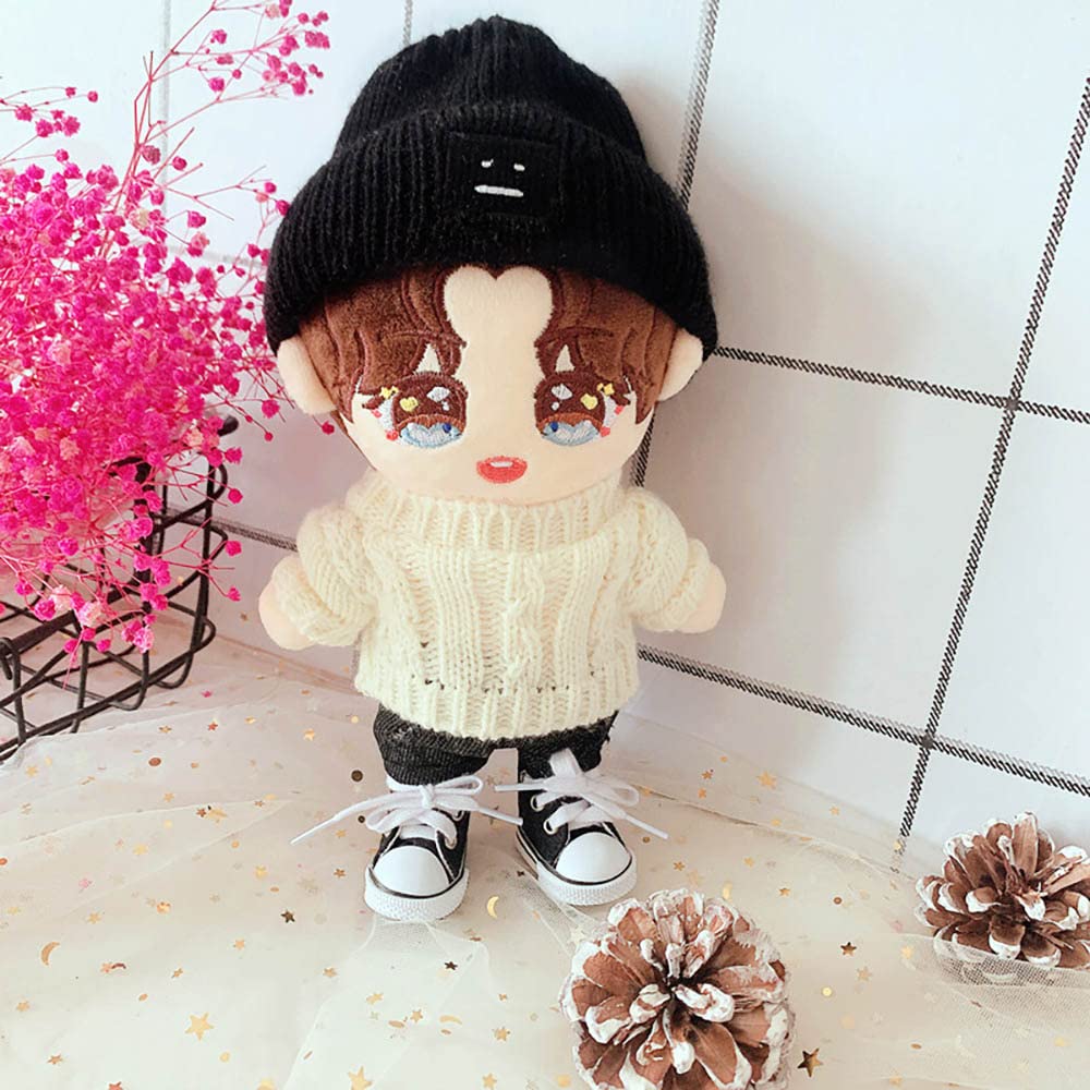 20cm Plush Doll Clothes Set - Hat, Sweater & Shorts for Dress Up Play