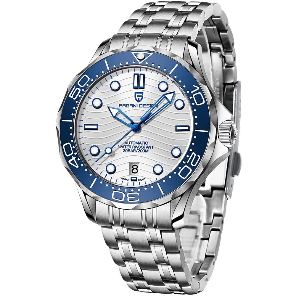 Pagani Design 1685 Automatic Diving Watch for Men - 100M Water Resistant, Japan Mechanical Movement, Wave Dial Sports Wristwatch - Perfect for Casual Wear, Diving & Outdoor Activities