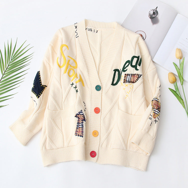 Women's Loose Cropped Hand Embroidered Sweater - Cozy Autumn Winter Knitwear for Casual Outings & Office Wear (Style 329)