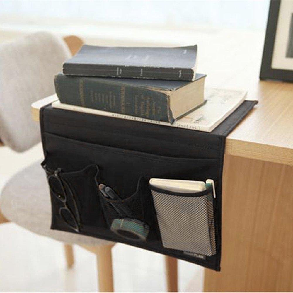 4-Pocket Bedside Organizer Caddy - Under Mattress Storage Holder for Tablet, Phone, Glasses, Remote & Magazine | Perfect for Bedroom Nightstand Organization (Black)