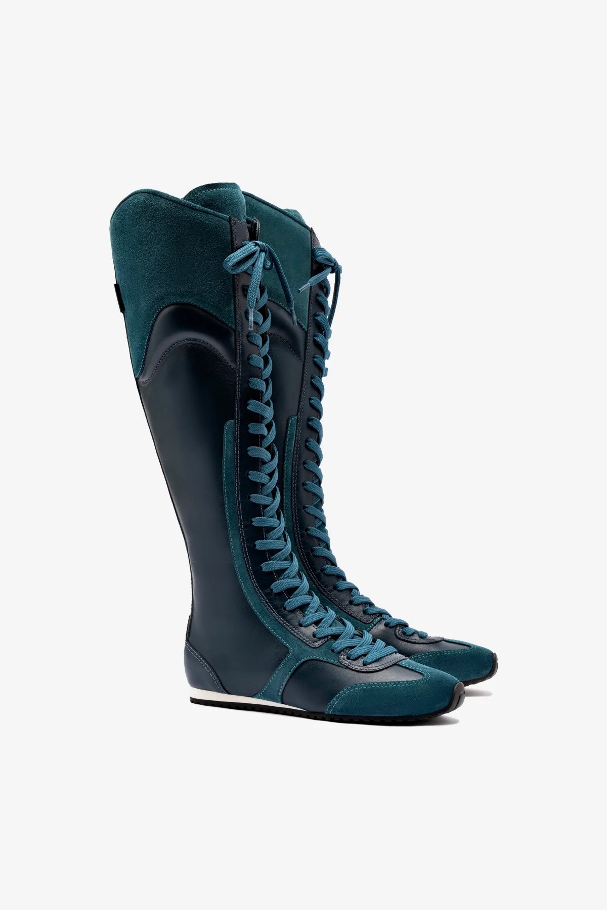 Larroudé x Jonathan Cohen Teal Suede Flat Hi Sneaker Boot - Stylish Comfort for Casual Outings & Everyday Wear