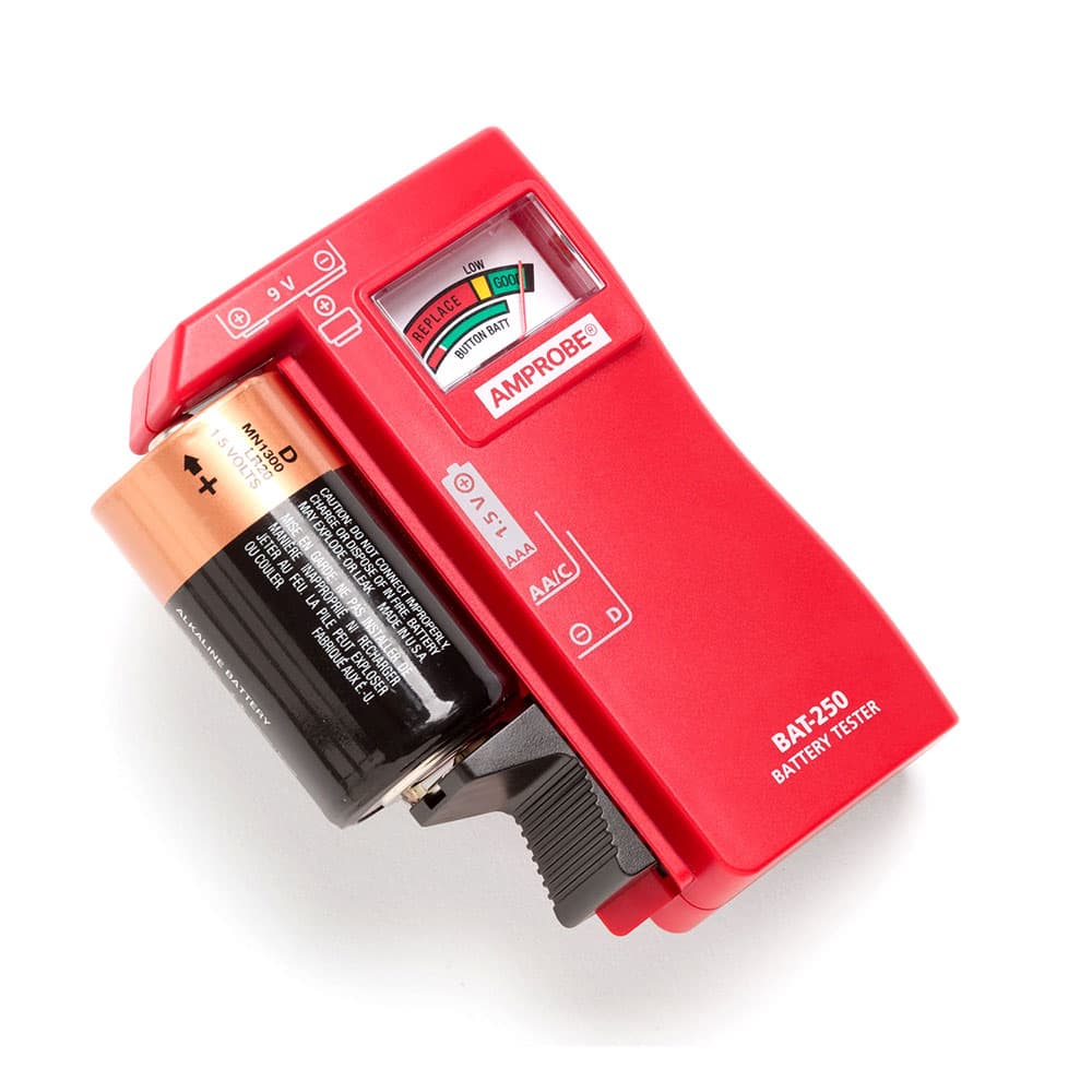 Amprobe BAT-250 Handheld Battery Capacity Tester with V-Shaped Side Cradle - Digital Battery Analyzer for AA AAA C D 9V Cells - Perfect for Home, Workshop & Industrial Battery Testing