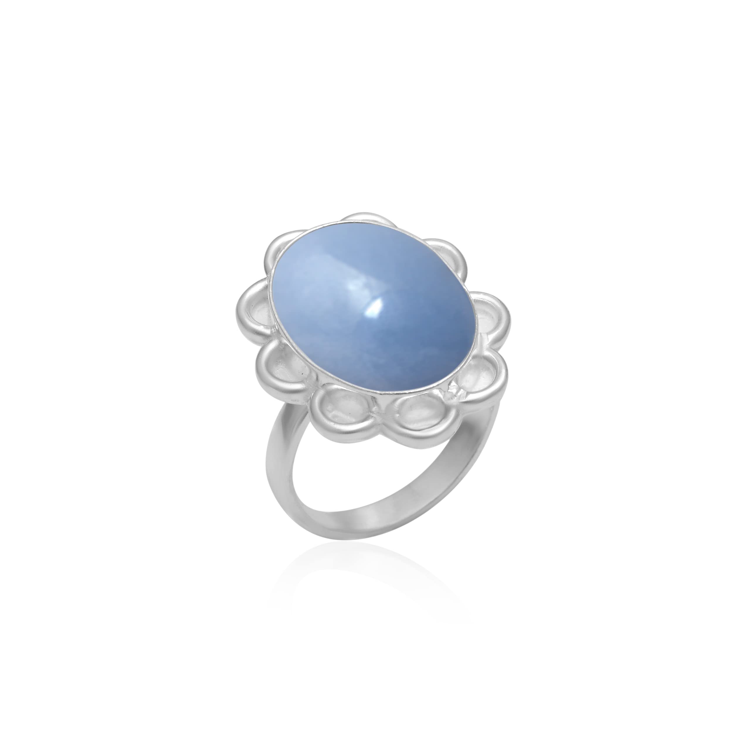Veracity Jewelry Angelite Rings for Women - 925 Sterling Silver Handmade Rings with Natural Blue Angelite Gemstone - Elegant Designer Jewelry Gift for Her - Perfect for Weddings, Anniversaries & Special Occasions