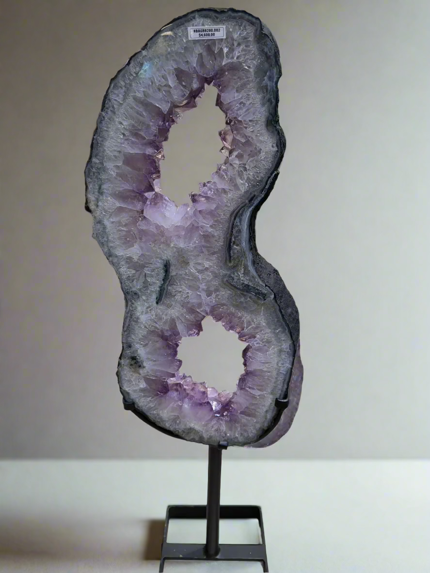 Natural Amethyst Geode Slice Ring from Brazil - Handcrafted Jewelry with Custom Wood Stand (38mm/35mm) - Perfect for Home Decor, Meditation Spaces & Unique Gifts