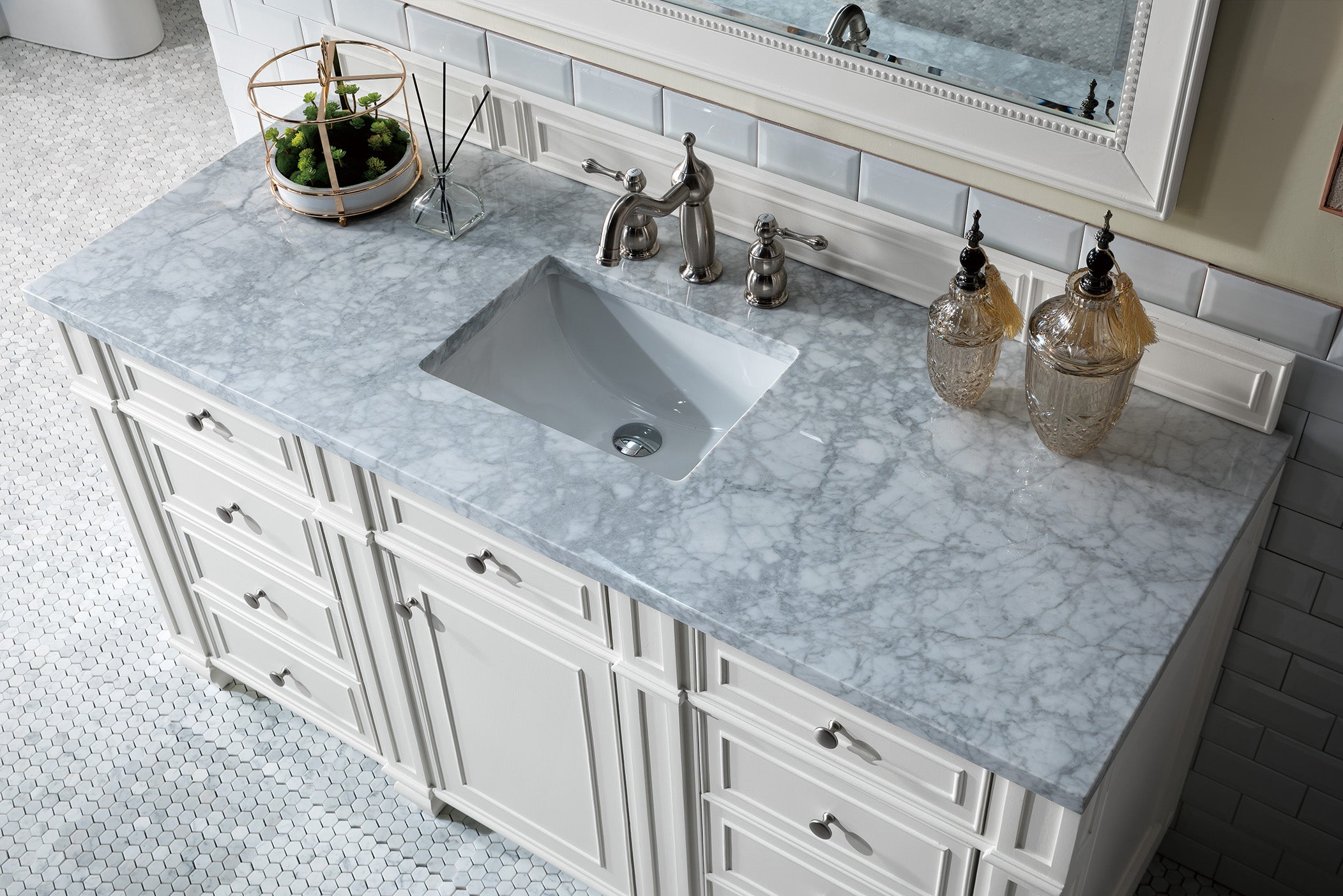 Bristol 60-Inch Single Bathroom Vanity with 3CM Carrara Marble Top in Bright White - Perfect for Modern Master Bathrooms and Guest Bathroom Renovations
