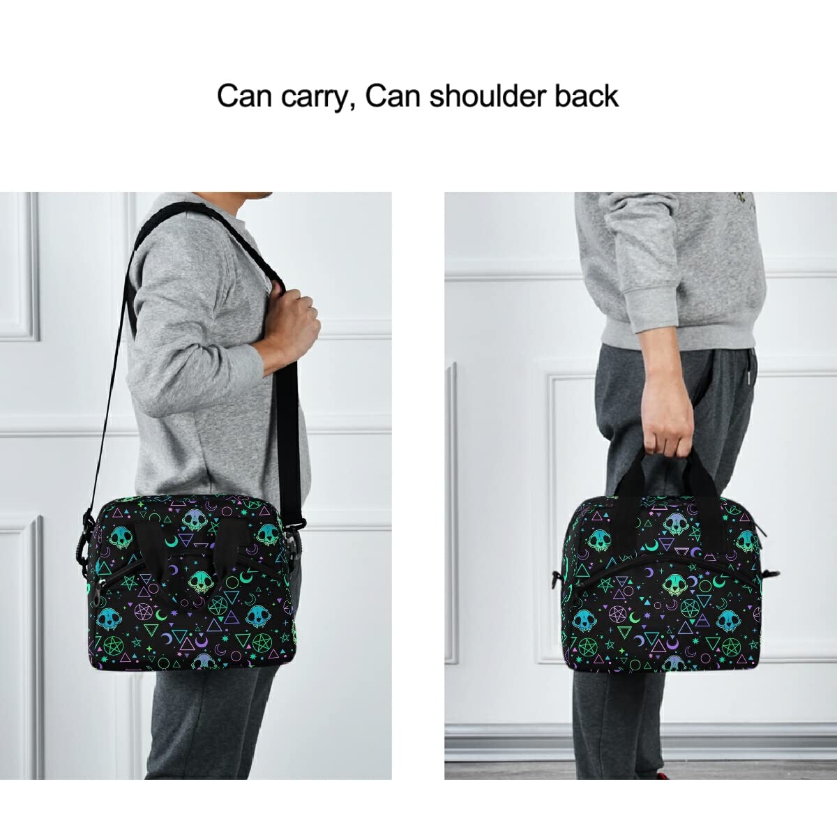 Insulated Lunch Bag with Magic Skulls Design - Reusable Leakproof Cooler Tote for Women & Men - Perfect for Work, School, Picnics & Outdoor Activities