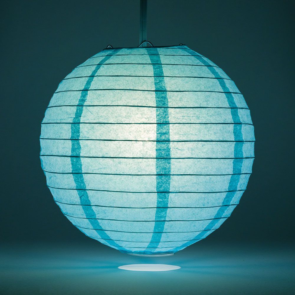 4 Pack Blue Round Paper Lanterns with Even Ribbing - Water Resistant Hanging Decorations for Indoor/Outdoor Parties, Weddings & Garden Lighting (String Lights Sold Separately)