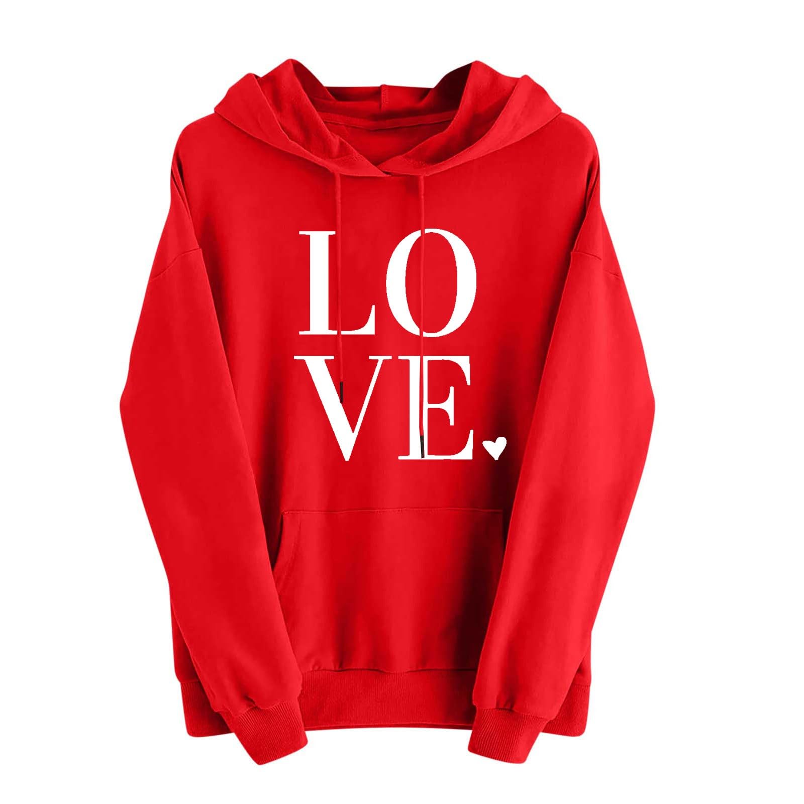 Valentine's Day Sweater for Women - Long Sleeve Love Heart Graphic Hoodie with Pocket | Cozy Casual Pullover for Date Night, Gift Giving & Winter Fashion