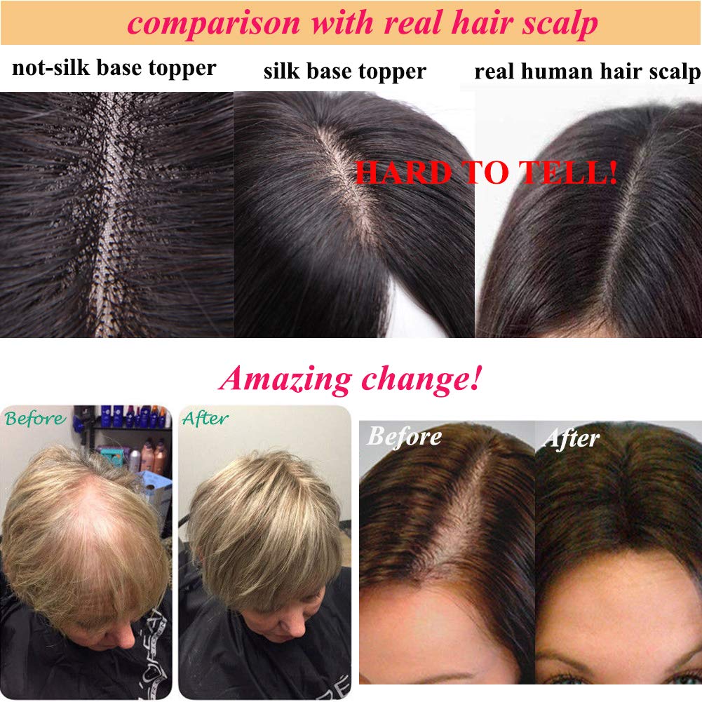 MY-LADY 150% Density Human Hair Toppers With Bangs - 18 Inch Natural Black Silk Base Clip-in Hairpiece for Women with Thinning Hair & Hair Loss - Perfect for Daily Wear, Parties & Special Occasions