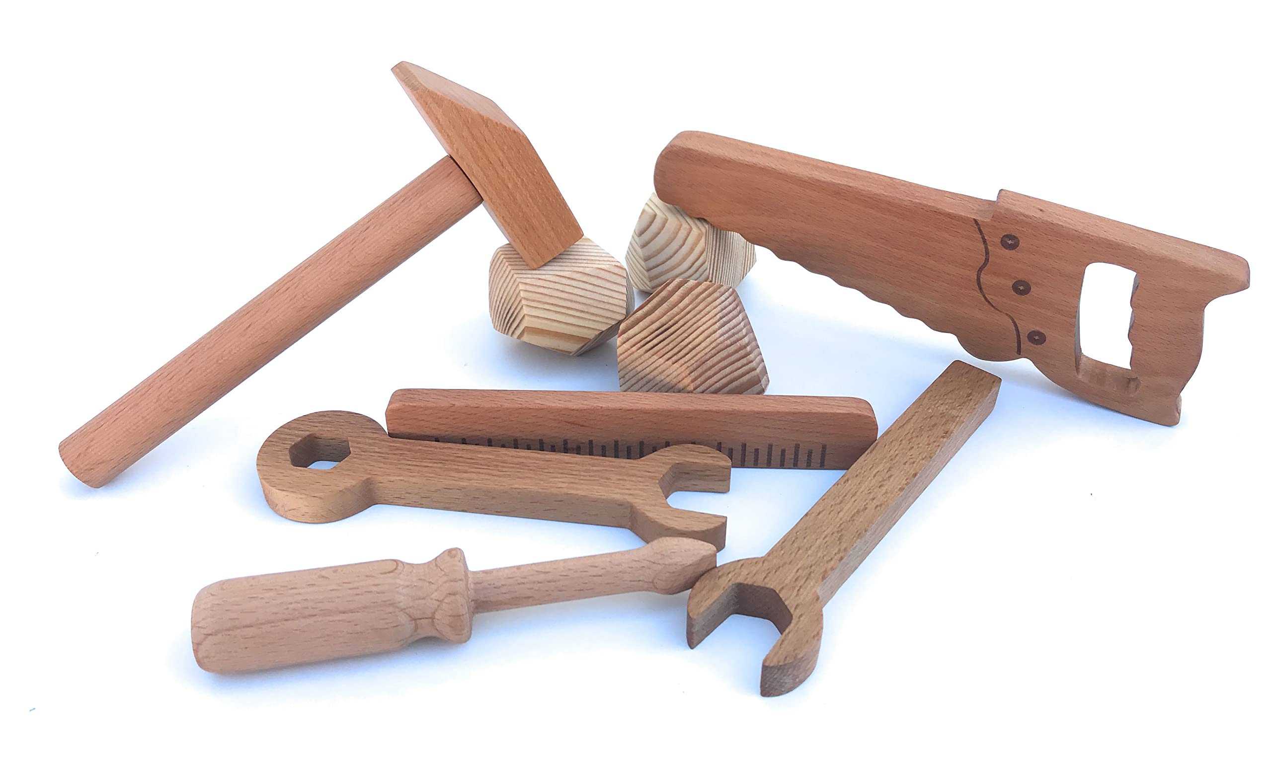 Wooden Tool Set for Kids - Toddler Tool Kit with Wooden Tool Box | Montessori Toys, Eco-Friendly & Organic Baby Shower Gift | Perfect for Pretend Play, Early Learning & DIY Projects
