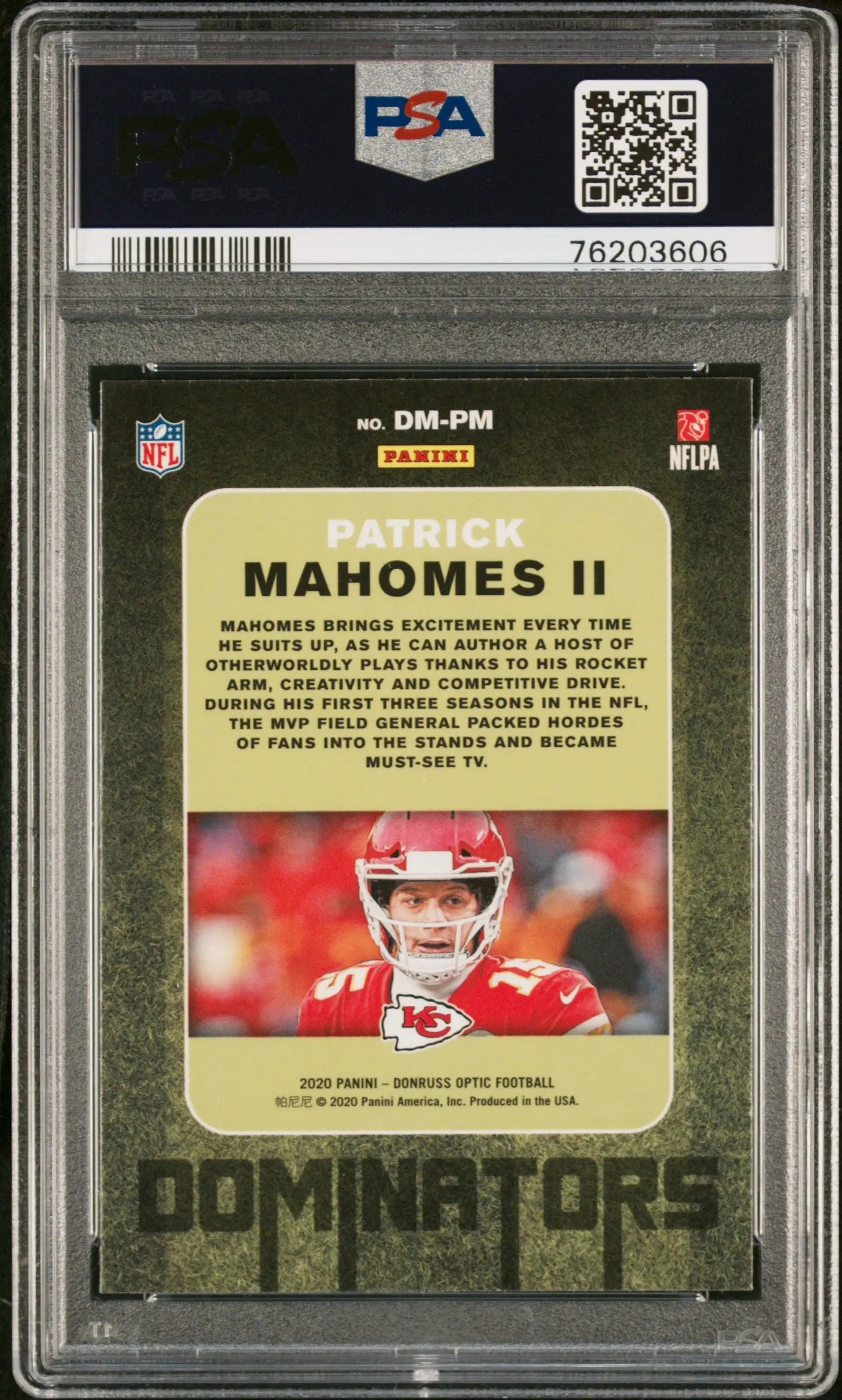 2020 Panini Donruss Optic Dominators Patrick Mahomes II PSA 10 Graded Football Card - Perfect for Sports Collectors, Investment & Display in Home/Office