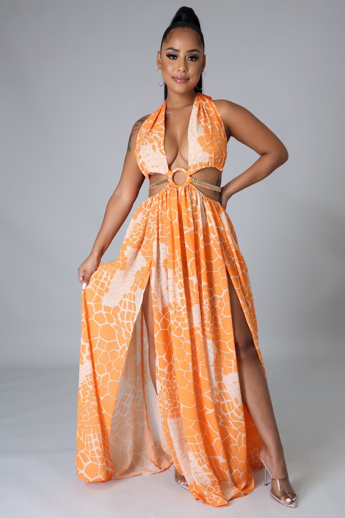 Tulum Vacation Maxi Dress in Peach & Orange - Perfect for Beach Getaways, Summer Outings, and Boho Chic Style