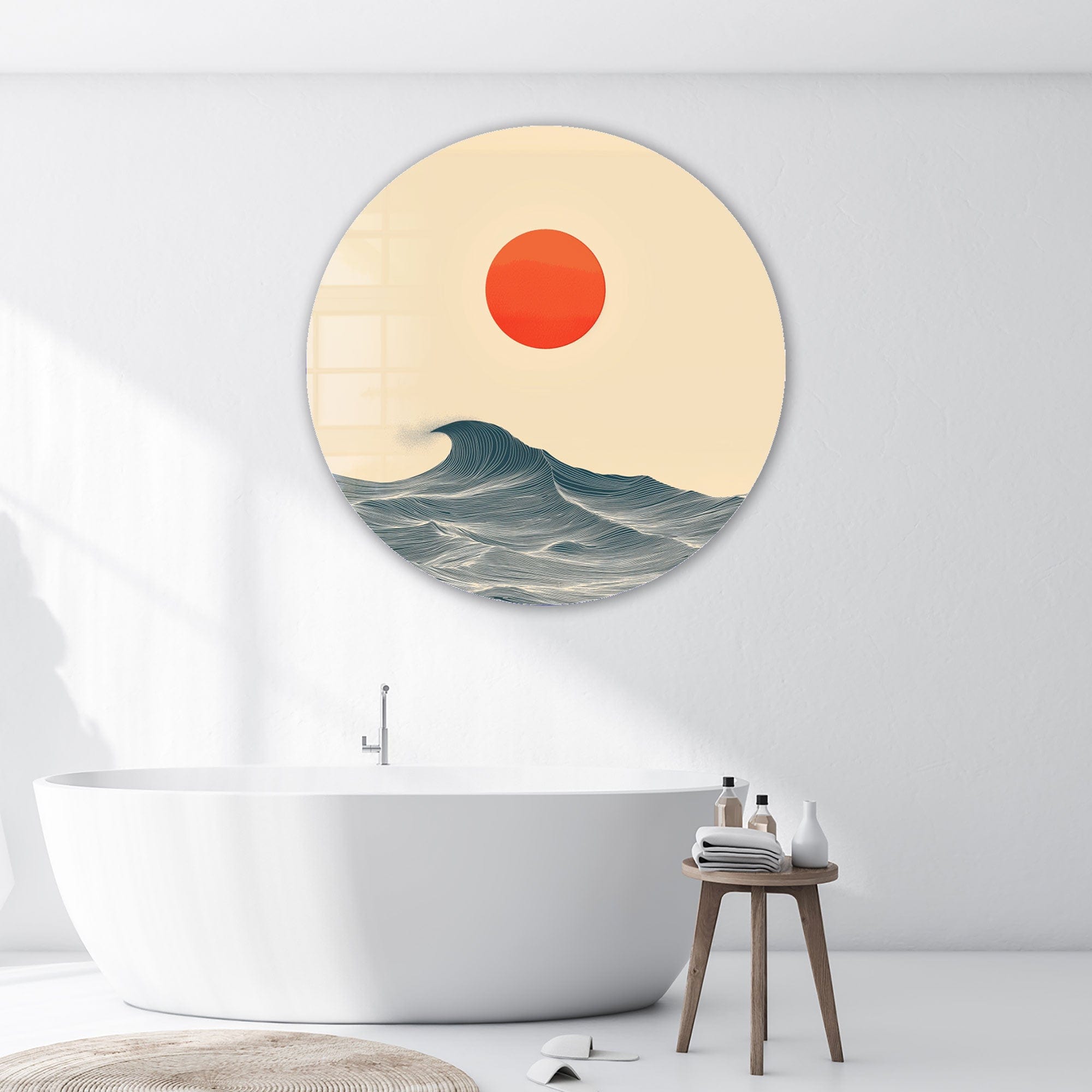 Japanese Sunset Rounded Glass Wall Art - Handmade Modern Home Decor for Living Room, Bedroom & Office - Perfect for Gifts & Interior Design