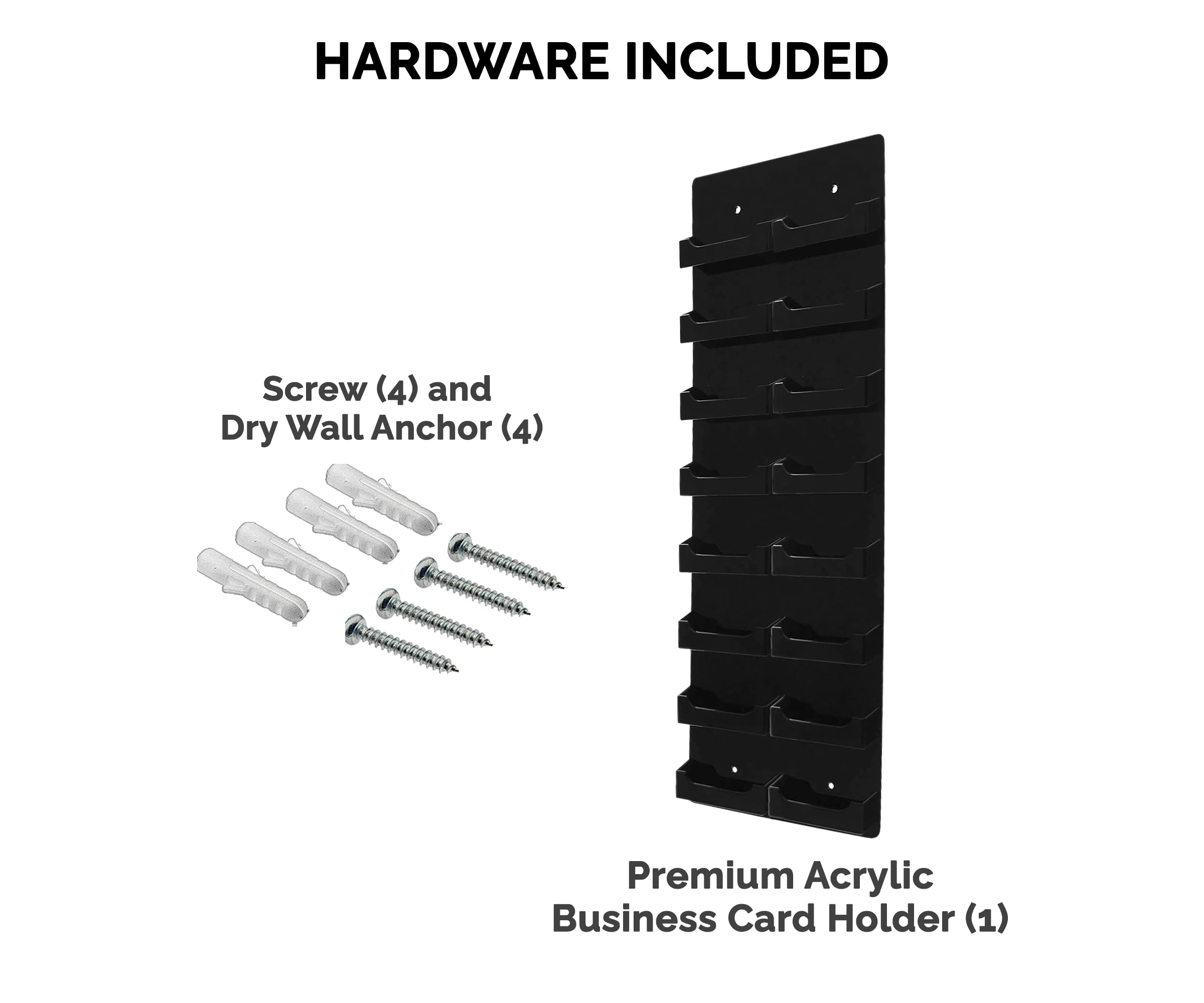 4 Pack Black Acrylic Hanging Business Card Holders - Multi Pocket Display Rack with Hardware for 3.5