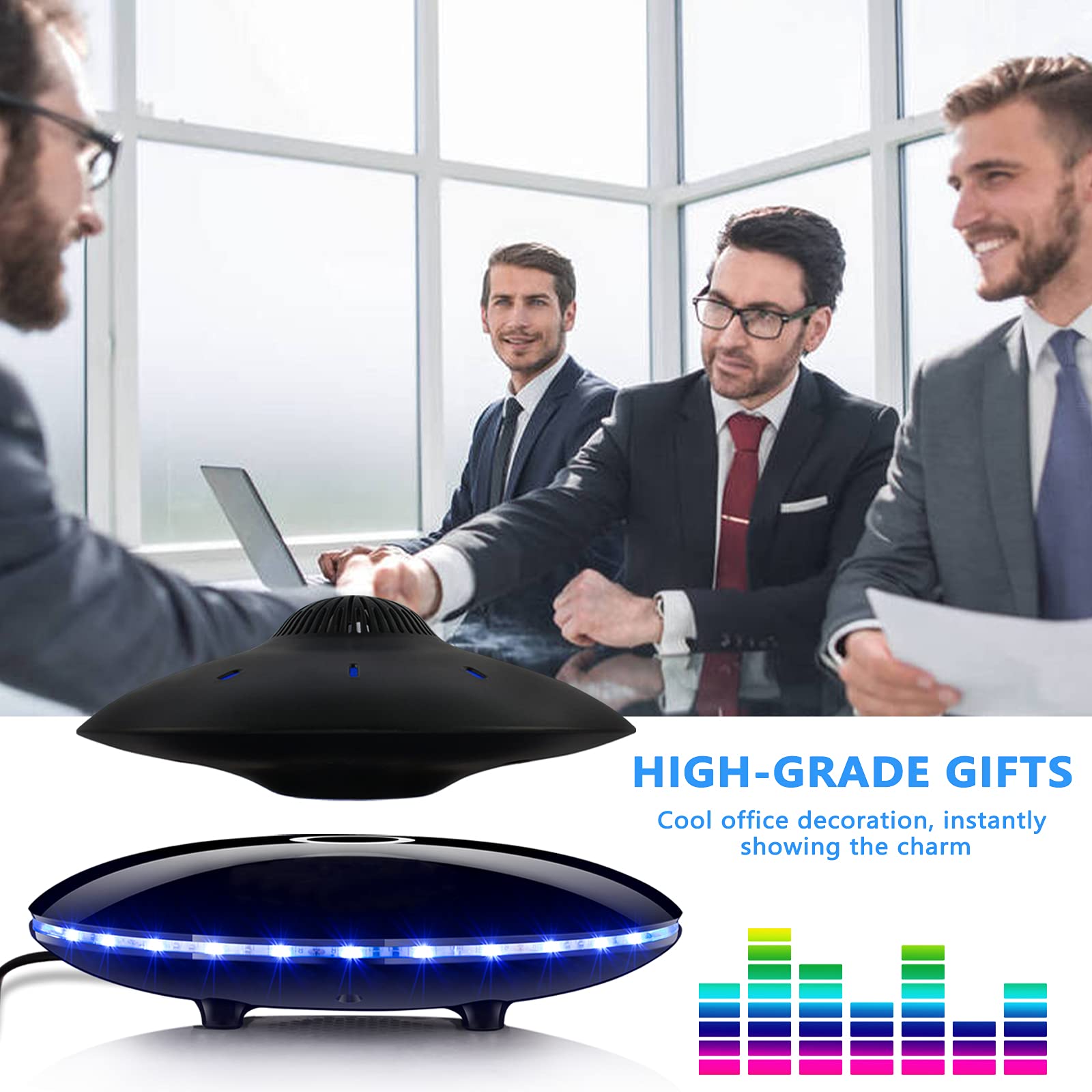 Magnetic Levitating Bluetooth Speaker with LED Lights - 360° Floating Wireless Speaker for Home & Office Decor | Cool Tech Gadgets & Creative Gifts | Perfect for Parties, Bedroom Ambiance & Unique Gift Ideas