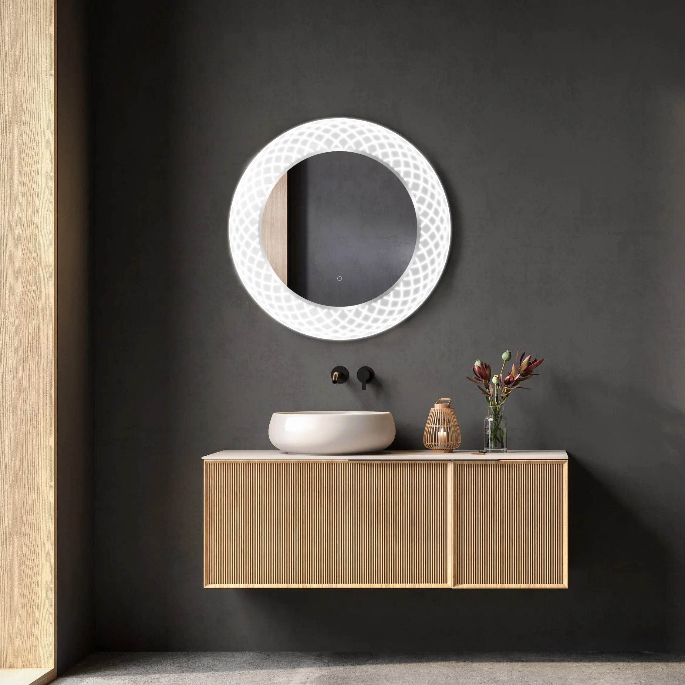 Liza Round LED Vanity Mirror with Dimmer & Defogger - 2 Sizes (12