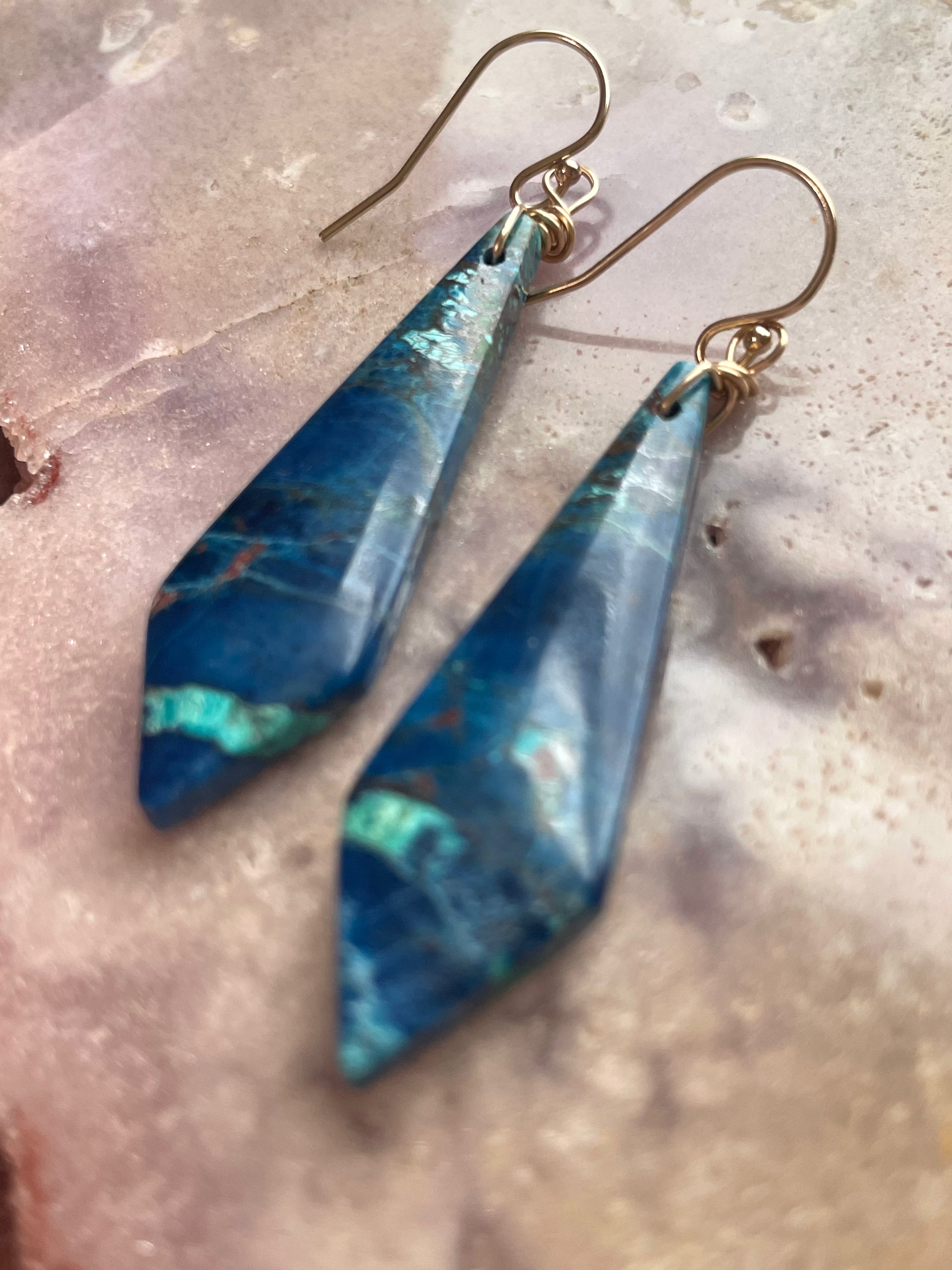 Chrysocolla Gold-Filled Statement Crystal Gemstone Earrings for Women | Elegant Dangle Drop Earrings for Party, Wedding & Evening Wear