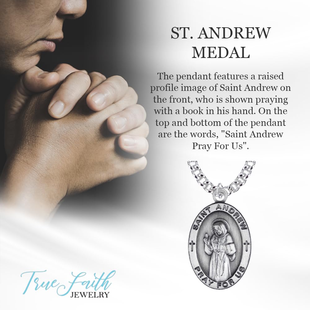 True Faith Jewelry Customizable Sterling Silver Oval Patron Medal - 7/8 Inch - Personalized Religious Jewelry for Baptism, First Communion & Spiritual Gifts