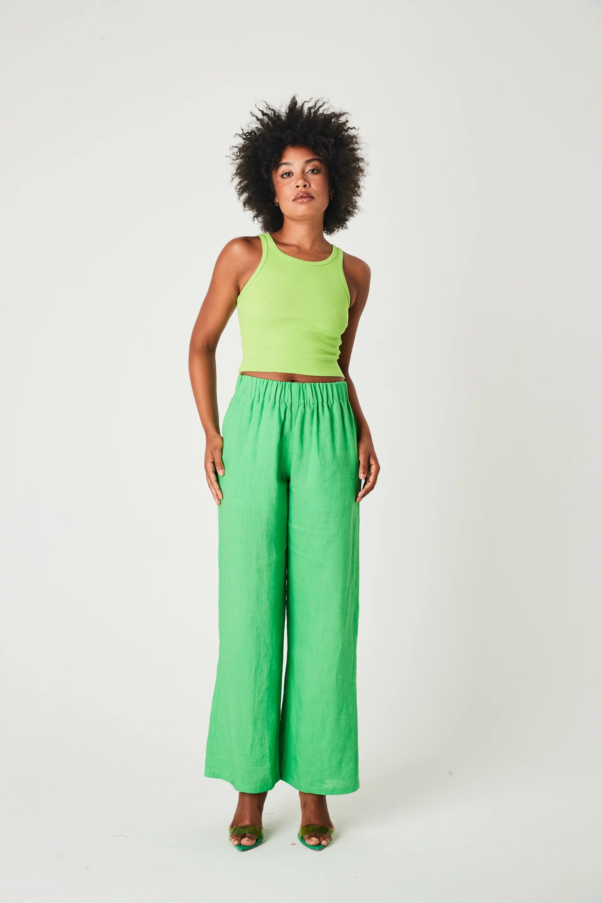 Women's Green Cropped Racerback Tank Top - Gym Workout, Yoga, Summer Casual Wear