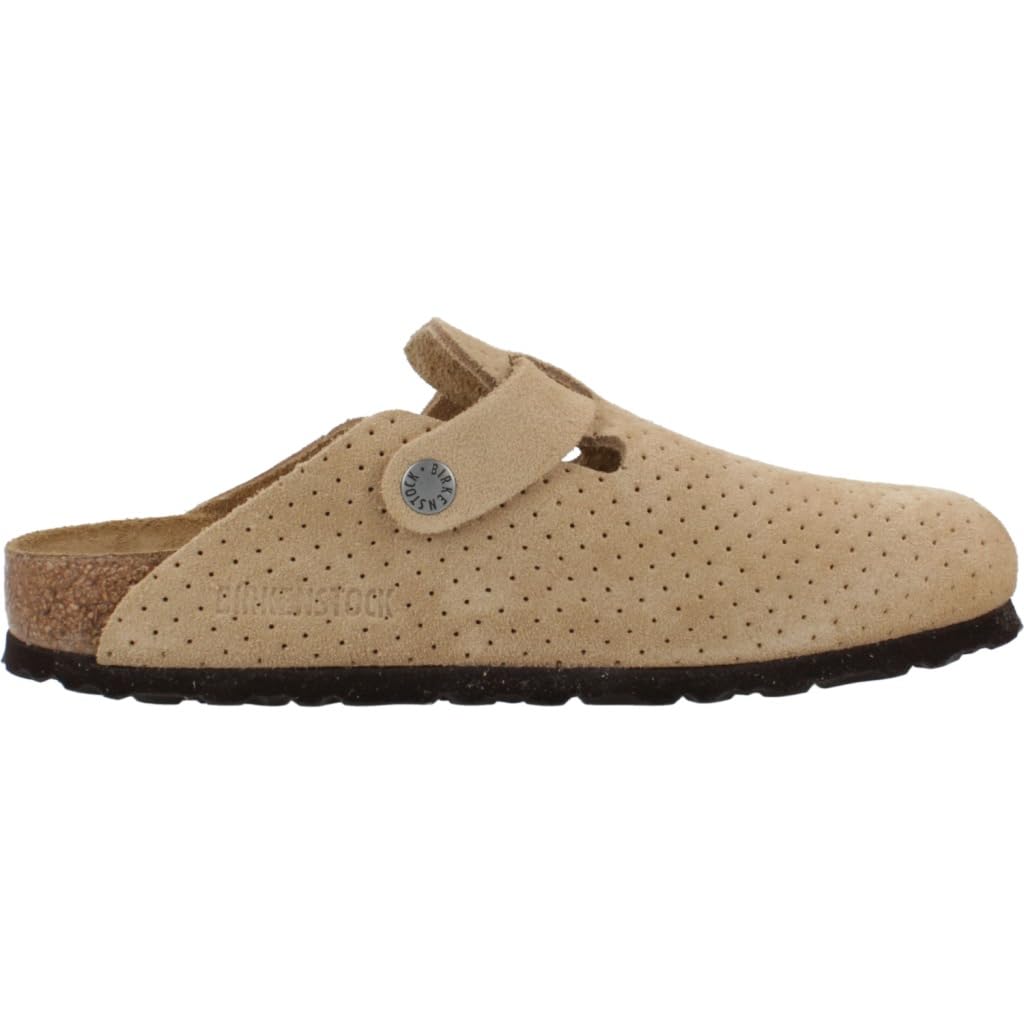 Birkenstock Boston Soft Footbed Clogs for Women - Suede Embossed Dots in Beige | Comfortable House Shoes for Relaxing at Home & Casual Outings