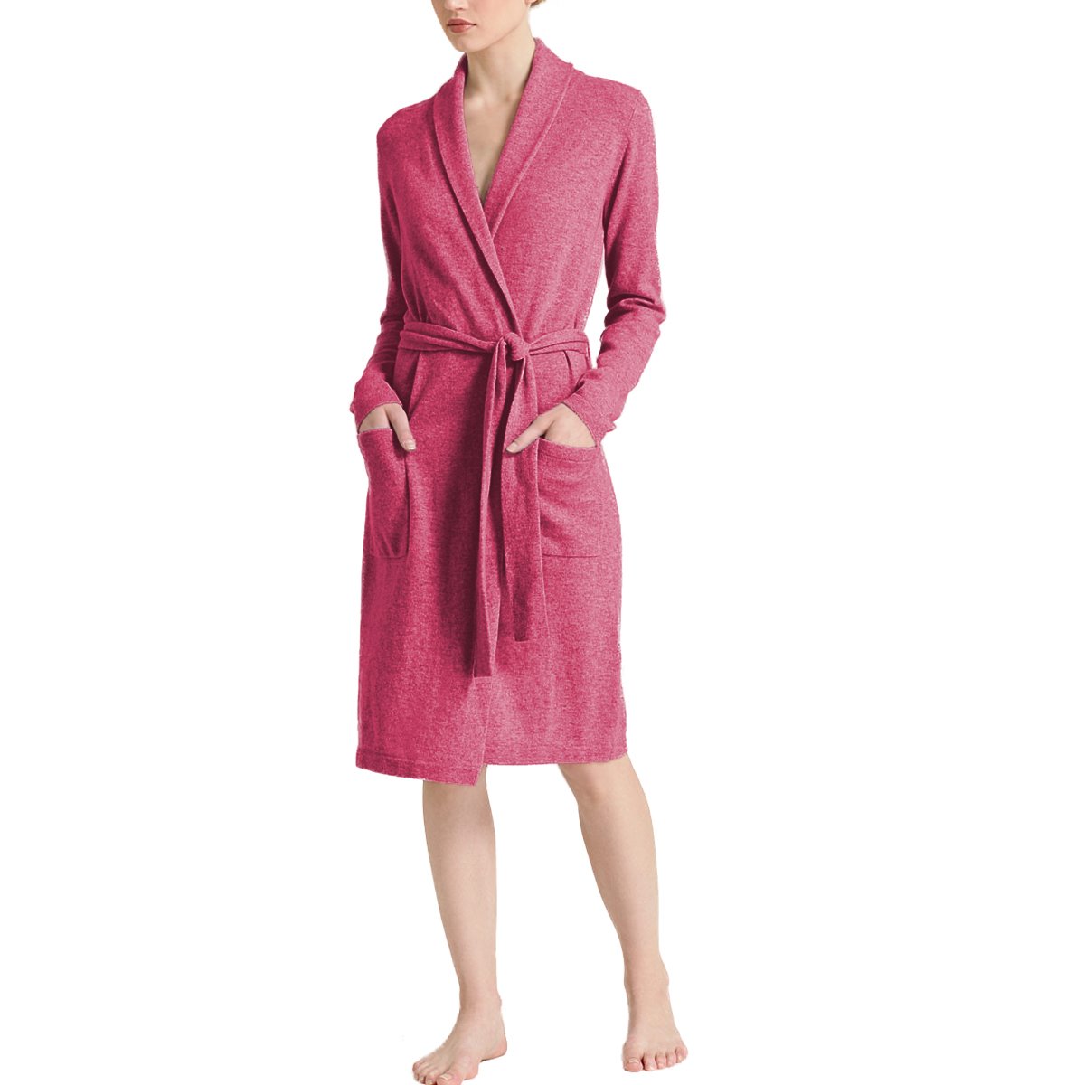 Parisbonbon Women's 100% Cashmere Shawl Collar Robe - Soft Luxurious Wrap - Hot Pink Size Large - Perfect for Spa Days, Lounging & Gift Giving