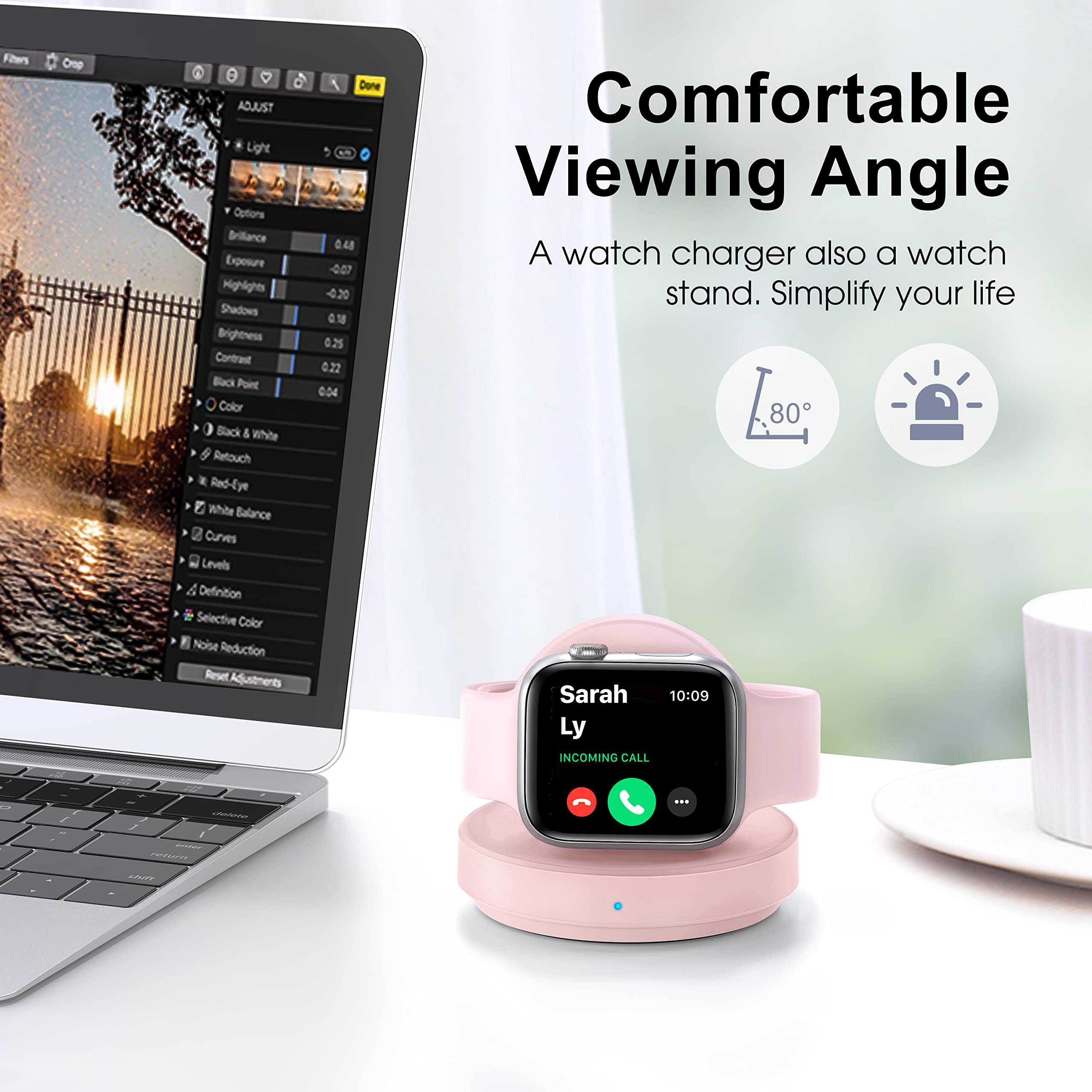 Apple Watch Charger Stand - Magnetic Wireless Charging Dock Compatible with iWatch Series Ultra/10/9/8/7/SE/6/5/4/3/2, Portable Watch Charger with Cable - Pink | Perfect for Nightstand, Office Desk & Travel Use