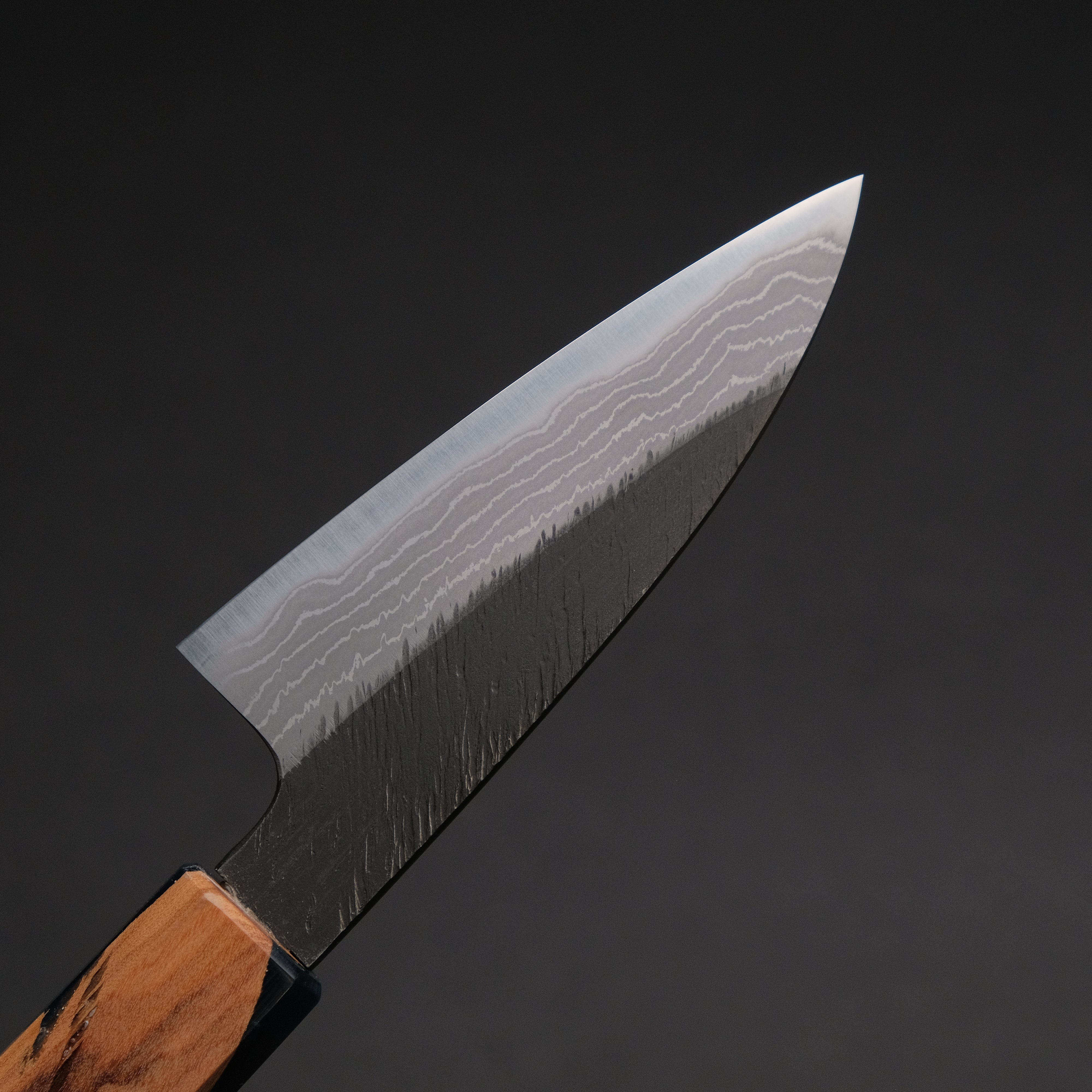 Ajikataya White #2 Matsuba Damascus Petty Knife 80mm - Olive Wood & Resin Handle - Japanese Kitchen Knife for Slicing, Peeling & Precision Cutting - Perfect for Chefs & Home Cooks