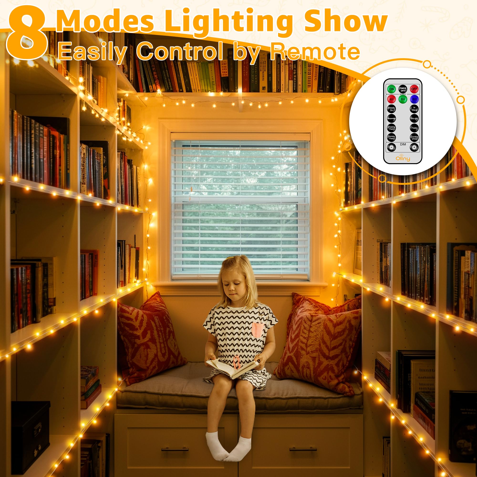 Ollny 800LED 262FT Outdoor String Lights - Waterproof Fairy Lights with Remote Control, 8 Modes Timer & Dimmable - Warm White Plug-in Christmas Lights for Patio, Garden, Bedroom, Camping & Indoor Decor | Perfect for Parties, Weddings & Holiday Decorations