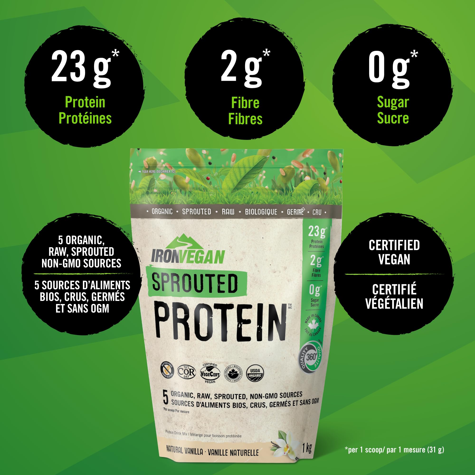 Organic Sprouted Vanilla Protein Powder - 1000g | Plant-Based Vegan Protein for Smoothies, Baking & Post-Workout Recovery