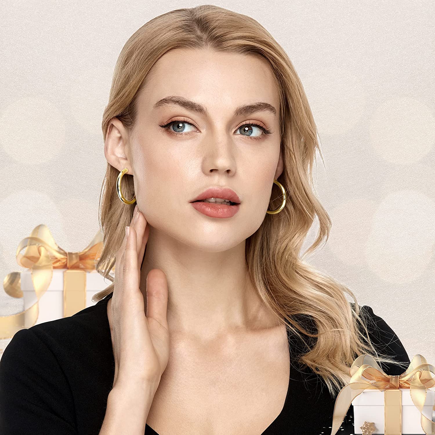 14K Gold Hoop Earrings for Women - Thick Infinity 14K Gold Hoops, Classic Comfort Fit 24mm, Perfect Gift for Her - Ideal for Everyday Wear, Parties & Special Occasions
