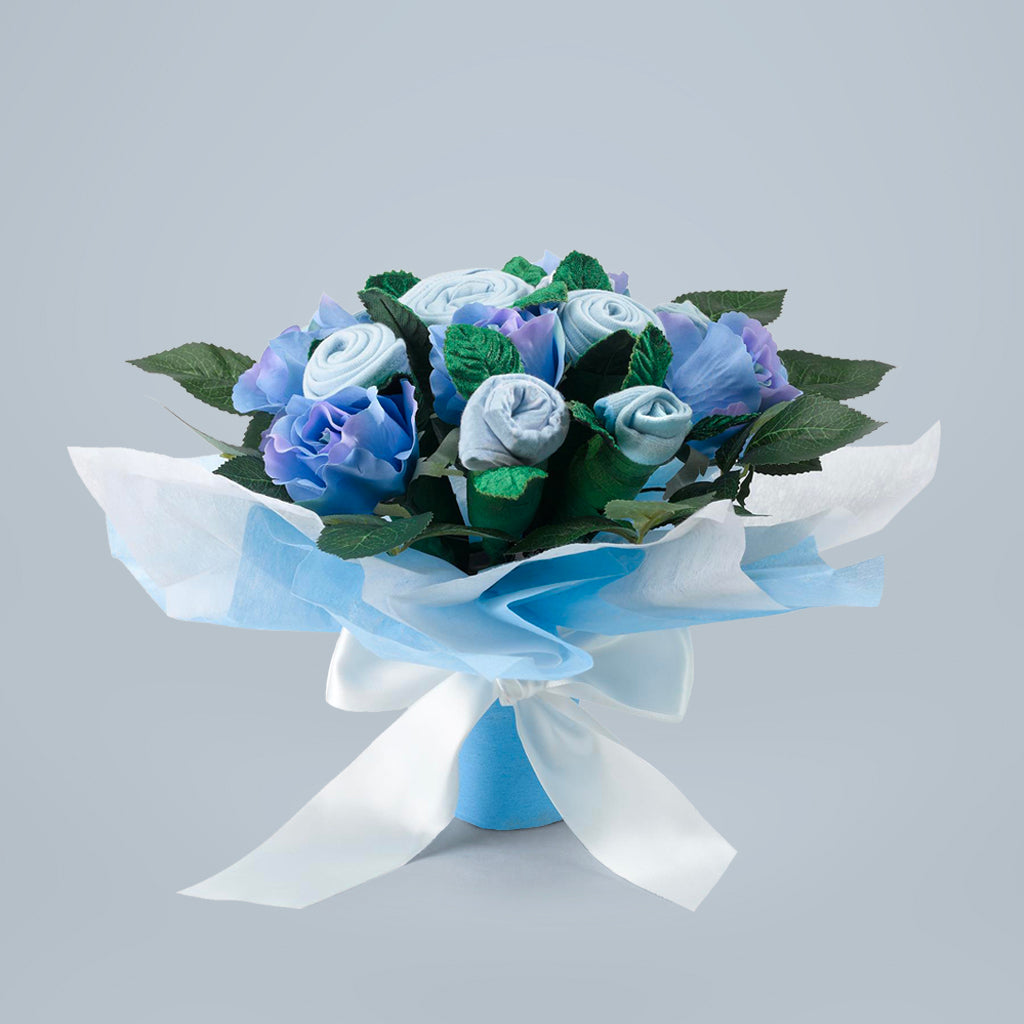Hand-Tied Baby Clothes Bouquet - Blue | Newborn Gift Set | Perfect for Baby Showers, Christenings & Gender Reveals