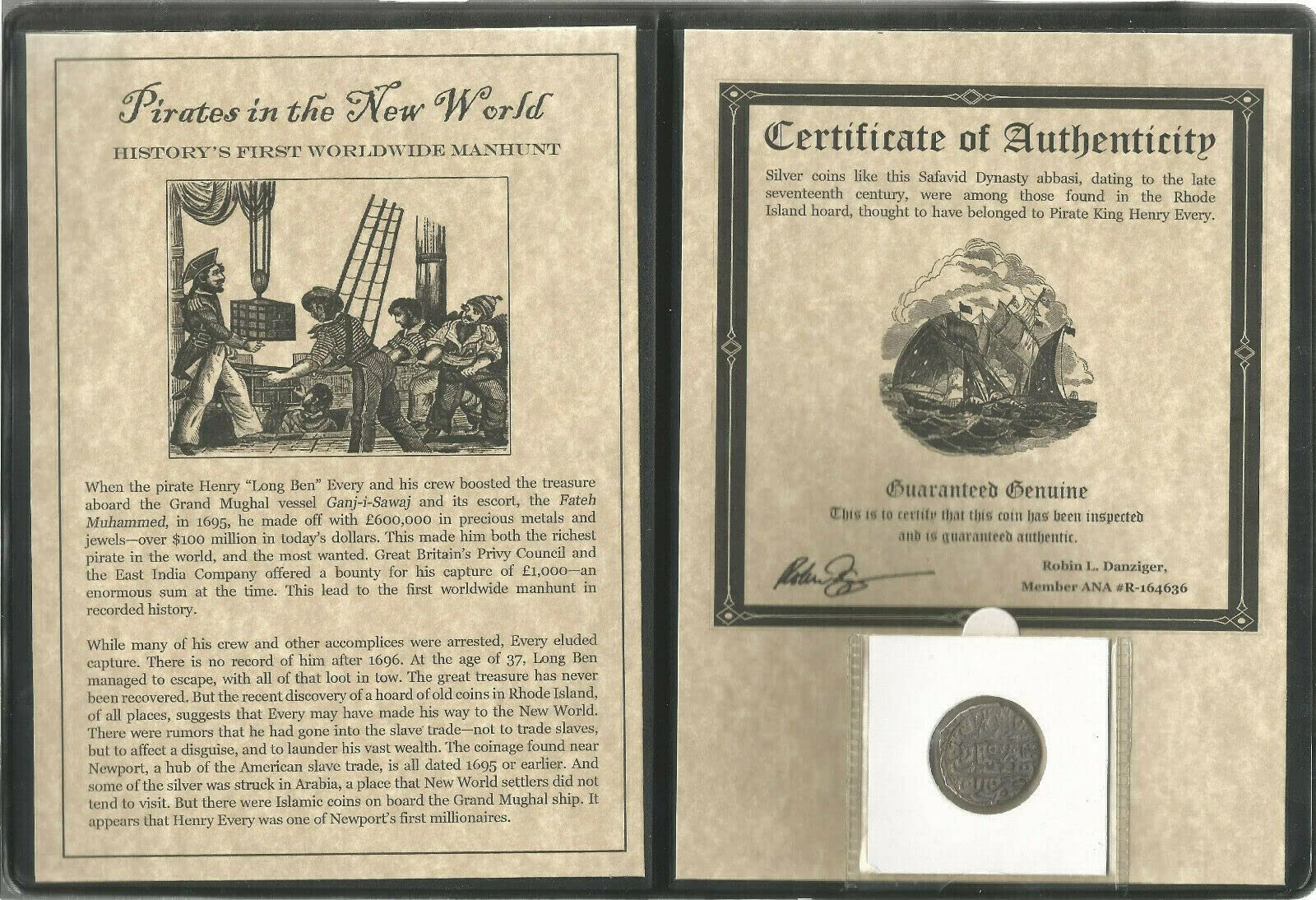 17th Century Authentic Pirate Silver Coin - Pirate King Henry's Treasure with Certificate of Authentity, Display Holder & Collectible Album | Perfect for Historical Collectors, Pirate-Themed Decor & Unique Gift Ideas
