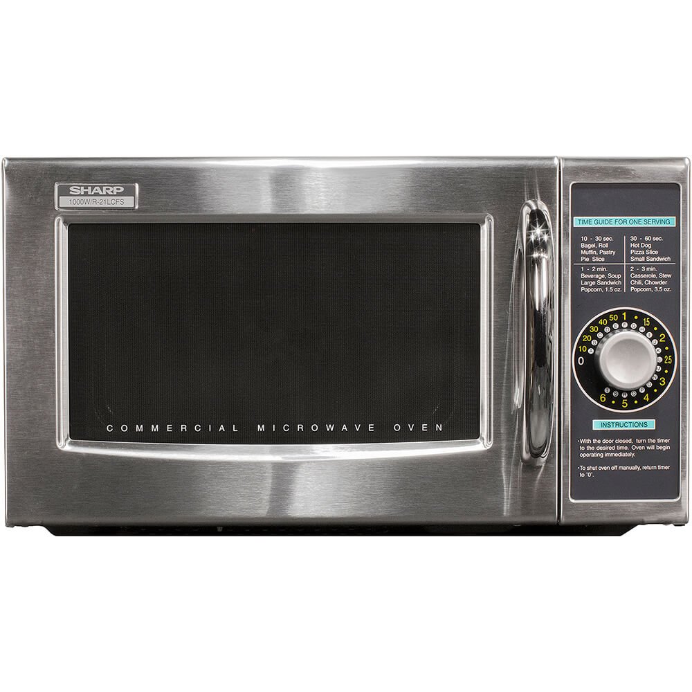 Sharp R-21LCFS 1000W Commercial Microwave Oven with Dial Timer - Stainless Steel, 120V Medium-Duty Microwave for Restaurants, Cafes & Food Service Businesses