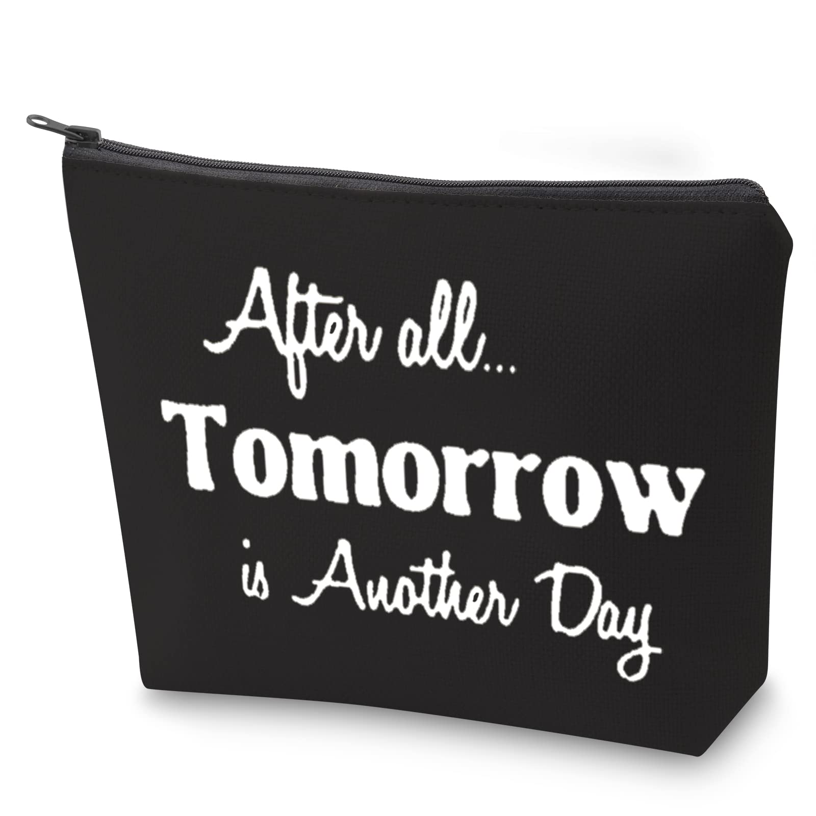 ZJXHPO Inspirational Makeup Bag with Zipper - 'After All Tomorrow Is Another Day' Quote - Perfect for Travel, Gym & Daily Cosmetics Storage (Black)