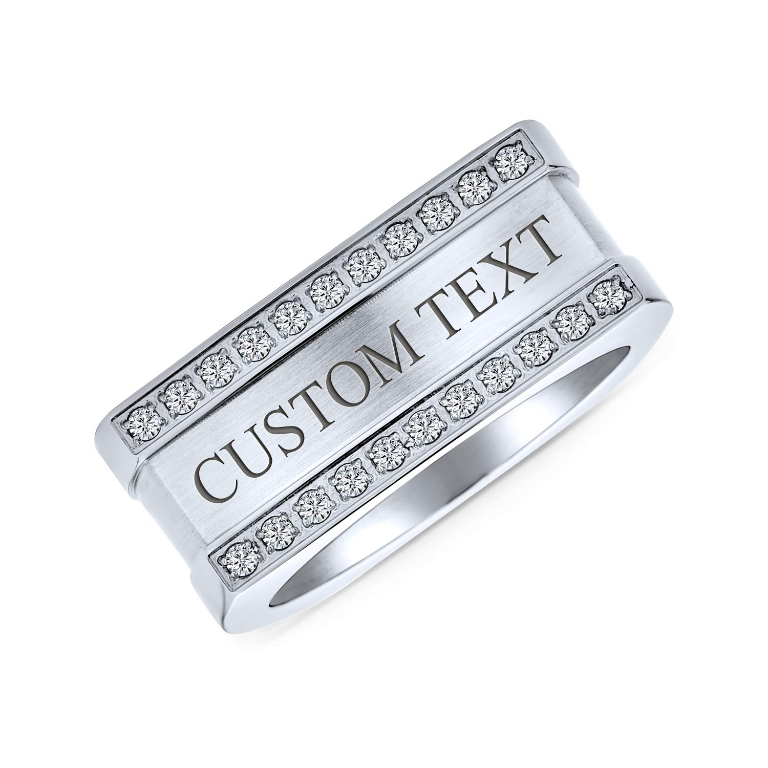 Personalized Greek Key Geometric Pave CZ Accent Cubic Zirconia Cross Men's Rectangle Signet Statement Band Ring - .925 Sterling Silver or Stainless Steel - Perfect for Weddings, Gifts & Everyday Luxury Jewelry