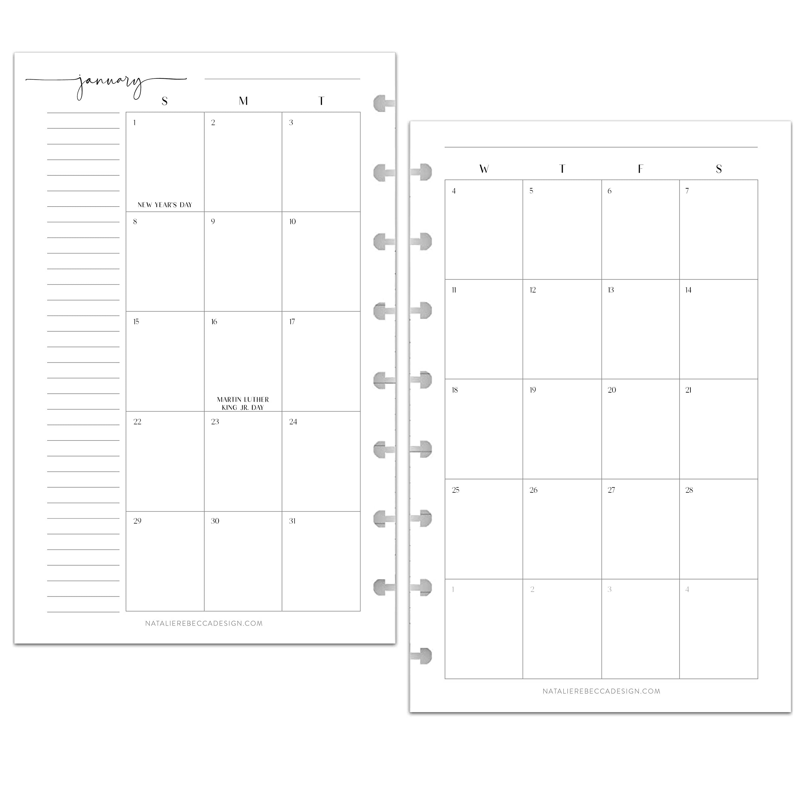 BetterNote 2025 Monthly Planner Refills - Compatible with Discbound Notebooks, Happy Planner, Levenger Circa, Arc Staples, TUL Office Depot & InkWell Press (Modern Style, 8-Disc, 5.5