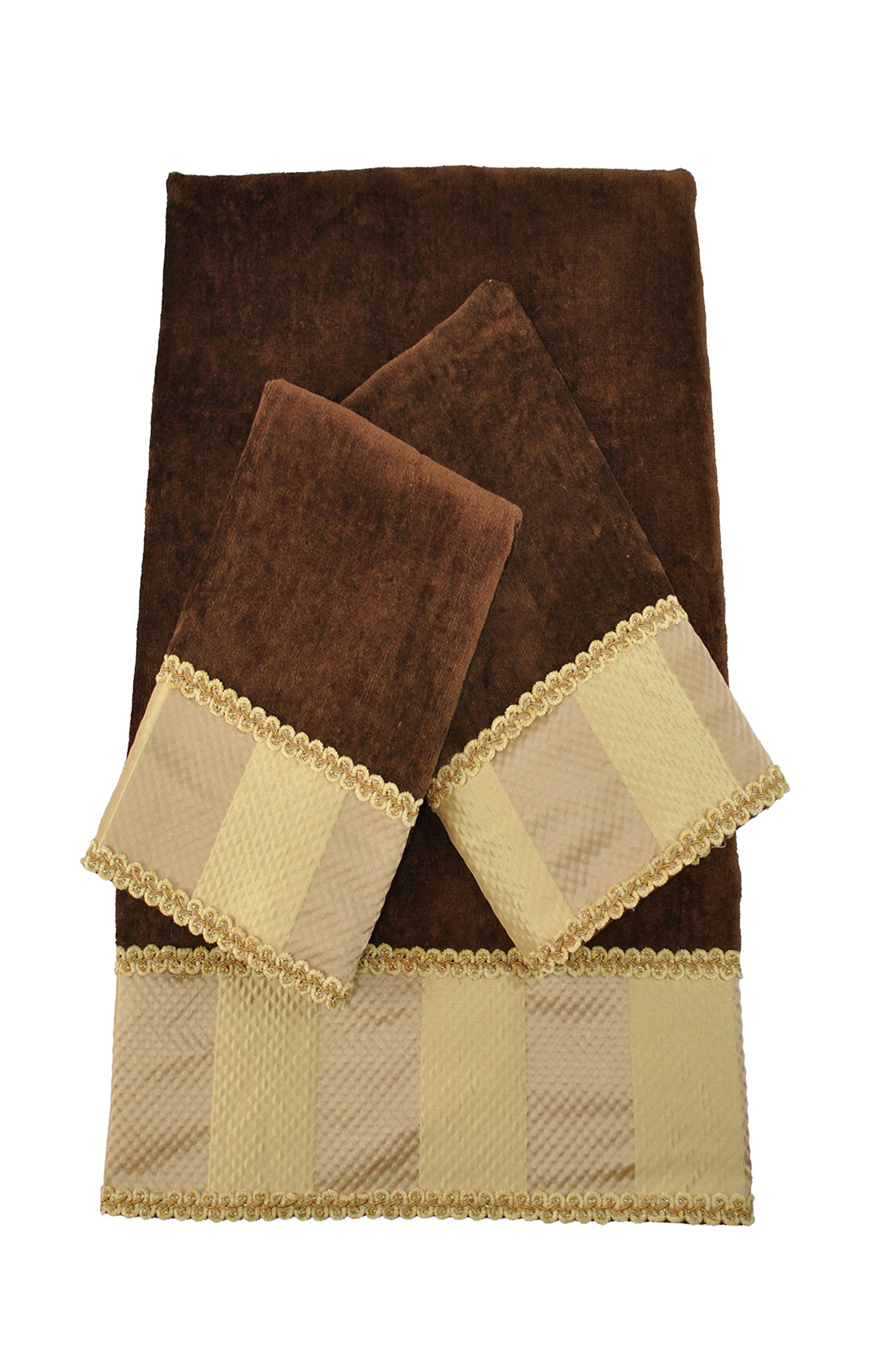 Luxury Brown Striped Decorative Towel Set - Genevieve Collection | Soft & Absorbent Bath Towels for Spa, Guest Bathroom, and Upscale Home Decor