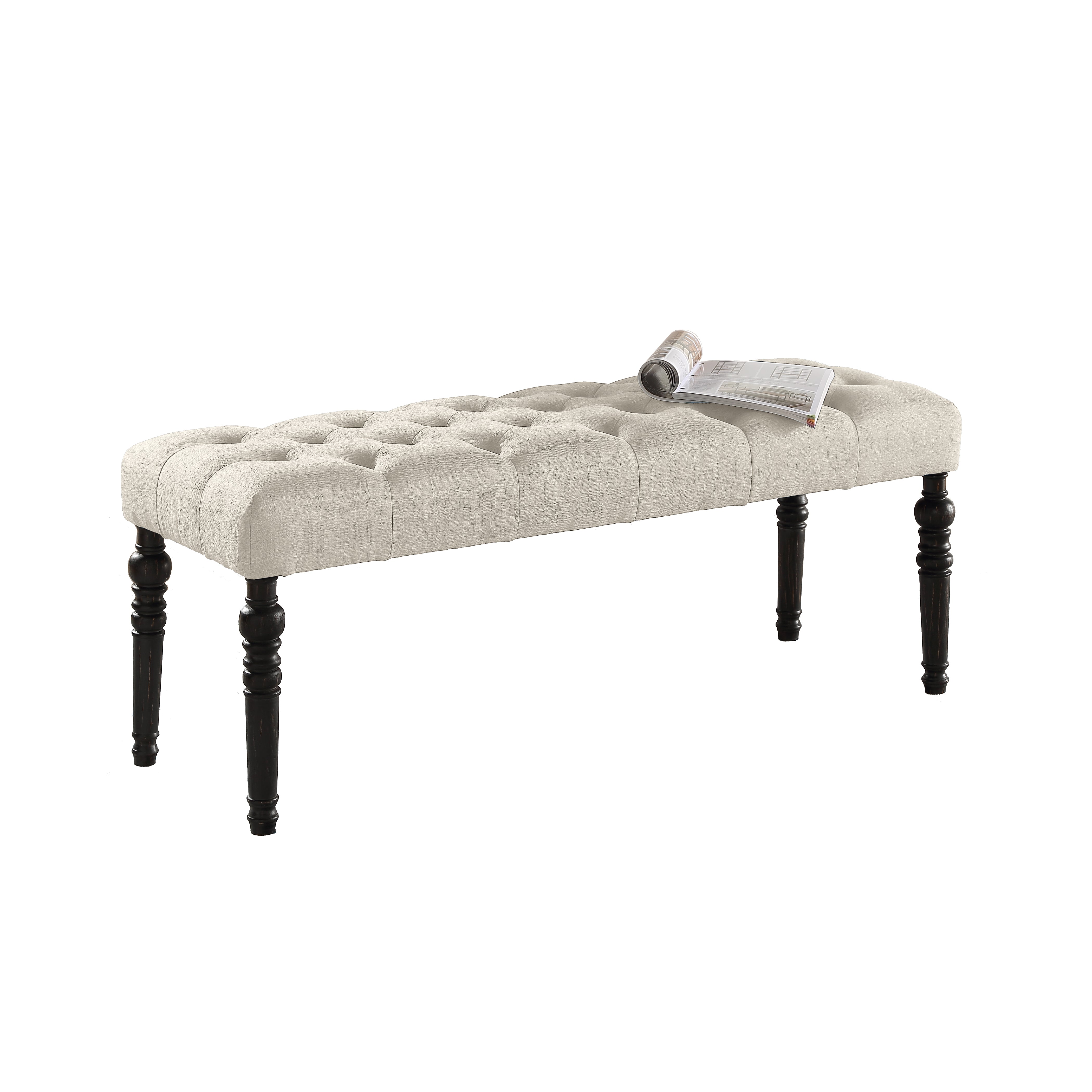 Roundhill Furniture Leviton Fabric Tufted Turned Leg Dining Bench in Tan - Upholstered Seat for Kitchen, Dining Room, and Entryway Comfort